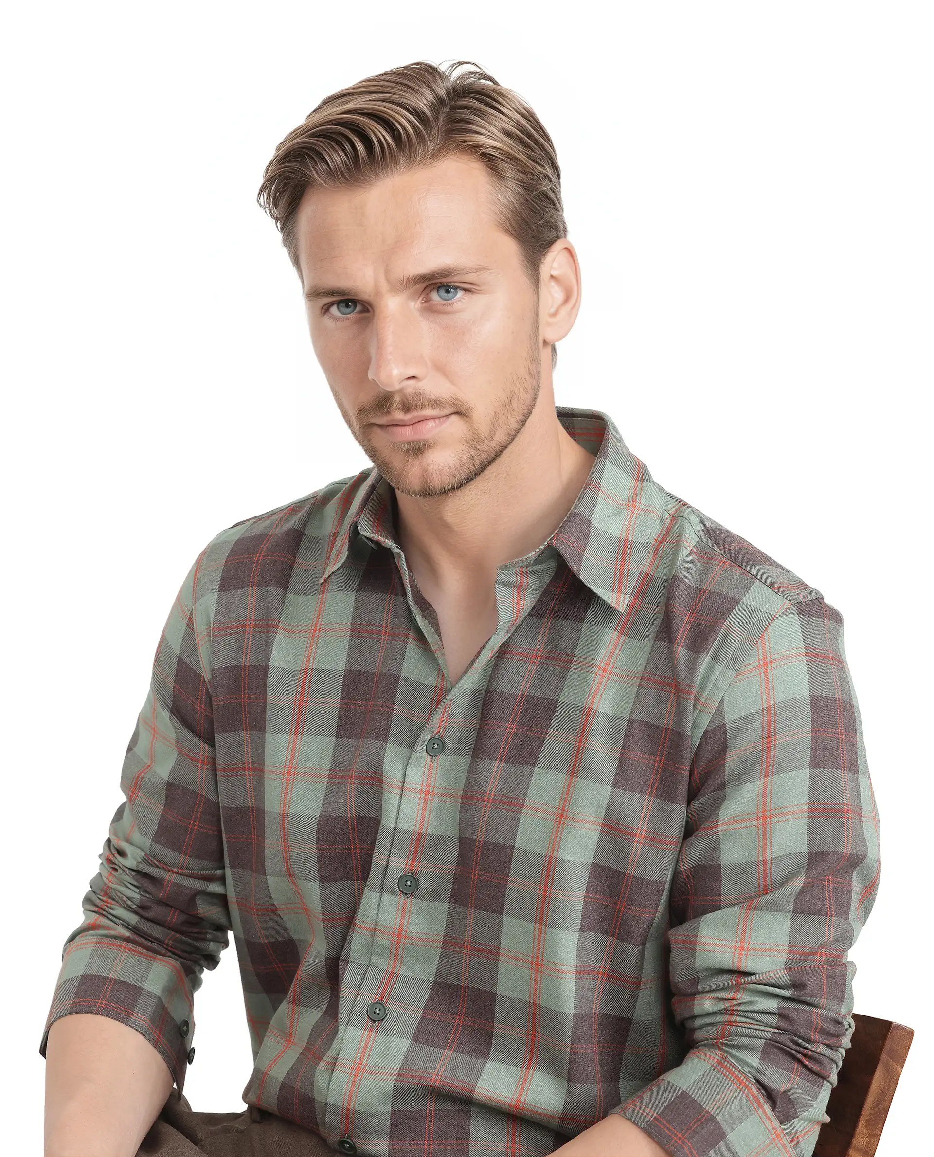 Rare Rabbit Men's Gory Dark Olive Cotton Checked Print Regular Fit Full Sleeve Collared Shirt - Image 8
