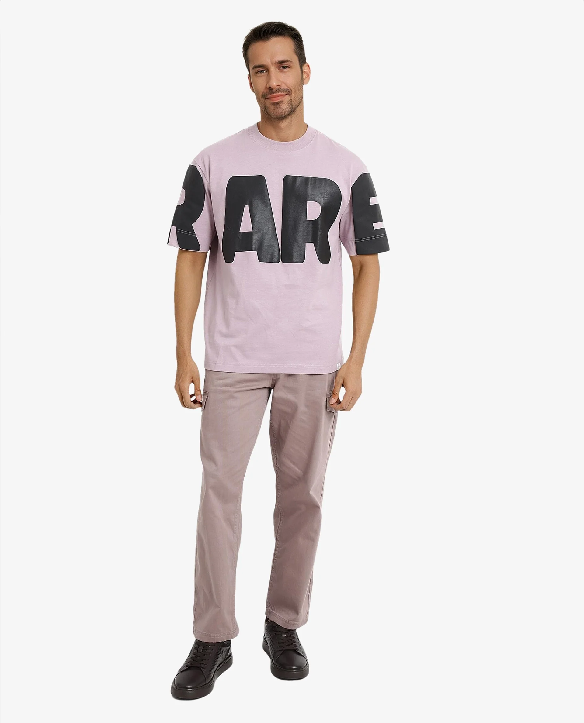 Rare Rabbit Men's Goss Lilac Cotton Graphic Print Oversized Fit Half Sleeve Crew Neck T-Shirt - Image 2