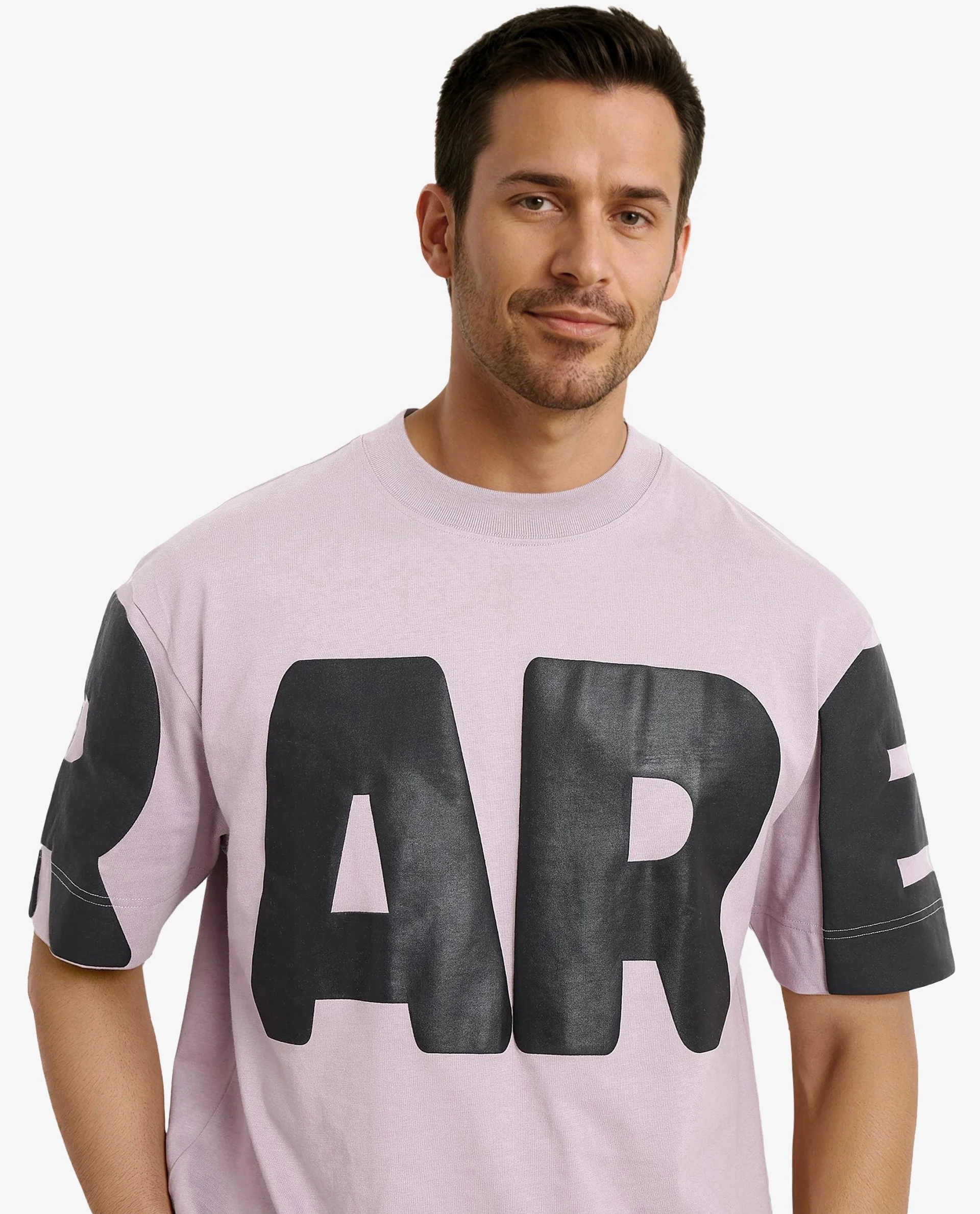 Rare Rabbit Men's Goss Lilac Cotton Graphic Print Oversized Fit Half Sleeve Crew Neck T-Shirt - Image 3