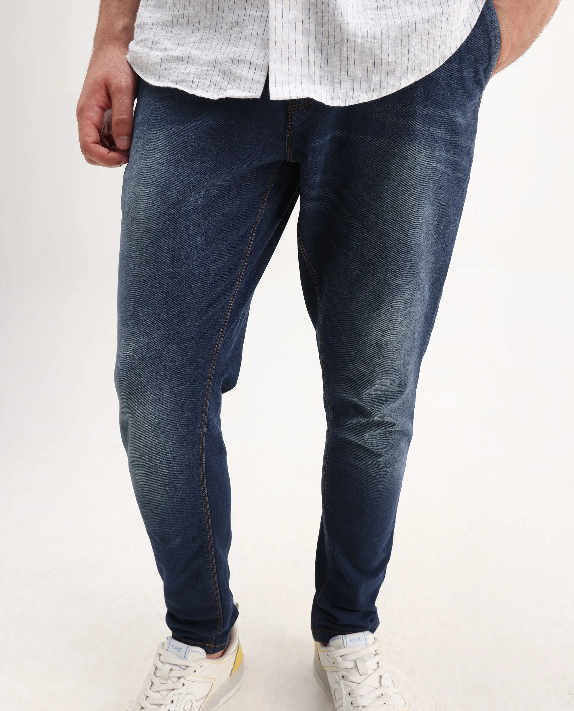 Rare Rabbit Men's Gracia Blue Cotton Plain Hawk Slim Fit Jeans - Image 2