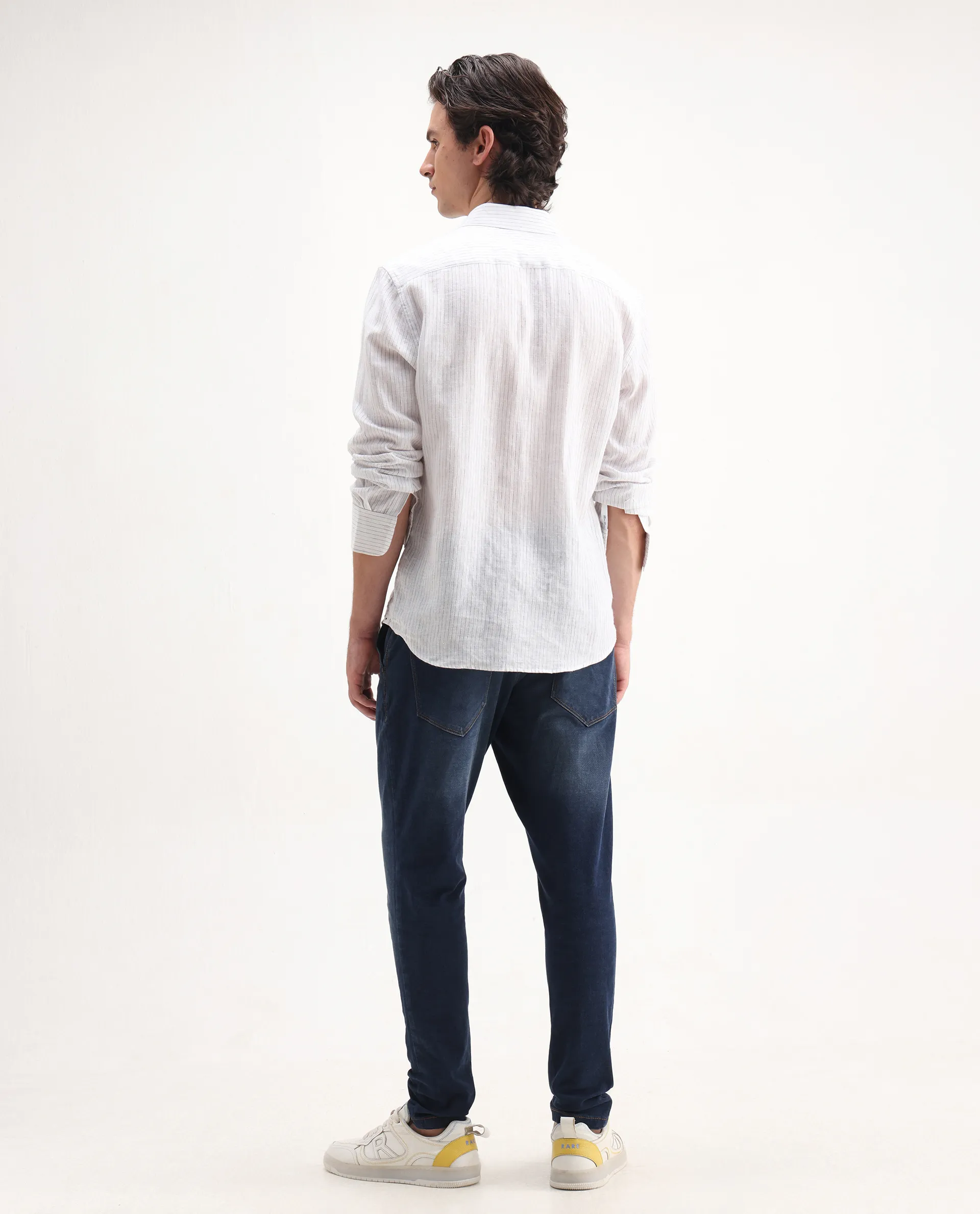 Rare Rabbit Men's Gracia Blue Cotton Plain Hawk Slim Fit Jeans - Image 6