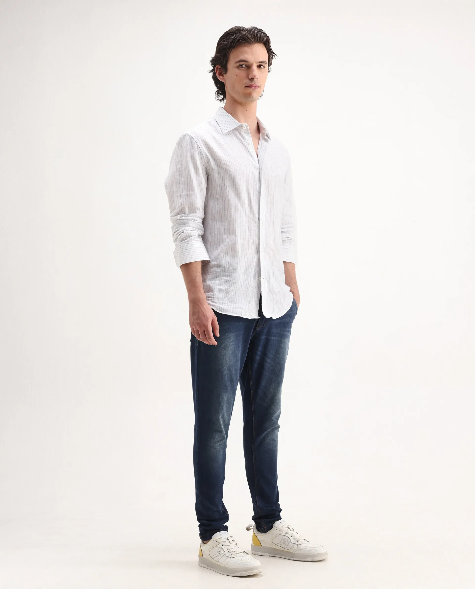 Rare Rabbit Men's Gracia Blue Cotton Plain Hawk Slim Fit Jeans - Image 7
