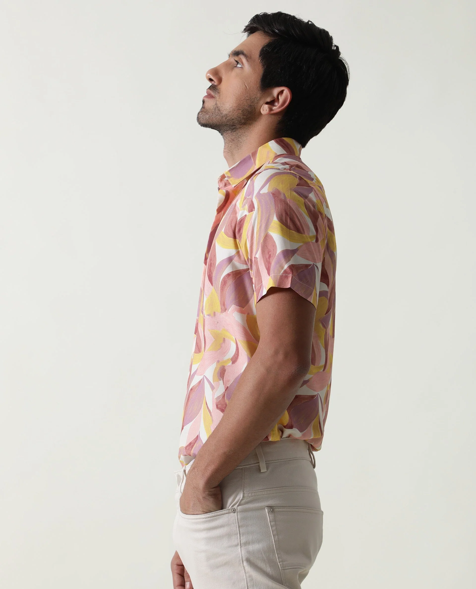 Rare Rabbit Men's Grafe Beige Viscose Tropical Print Regular Fit Half Sleeve Collared Shirt - Image 8