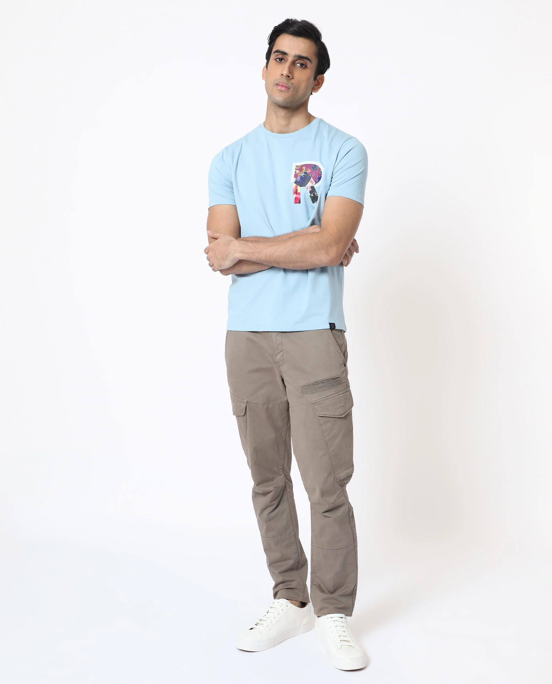 Rare Rabbit Men's Grafton Light Blue Cotton Floral Print Slim Fit Half Sleeve Crew Neck T-Shirt - Image 10