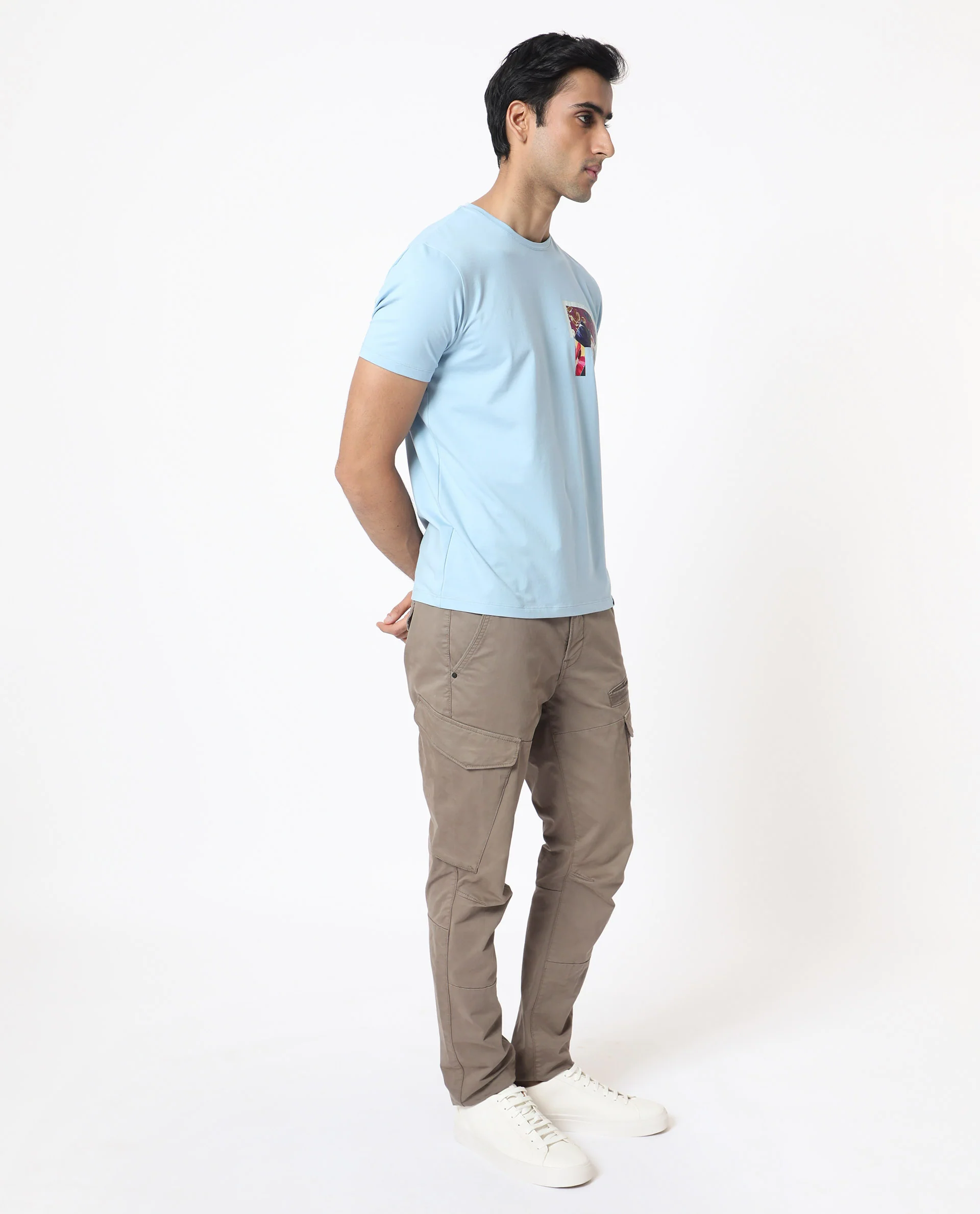Rare Rabbit Men's Grafton Light Blue Cotton Floral Print Slim Fit Half Sleeve Crew Neck T-Shirt - Image 5