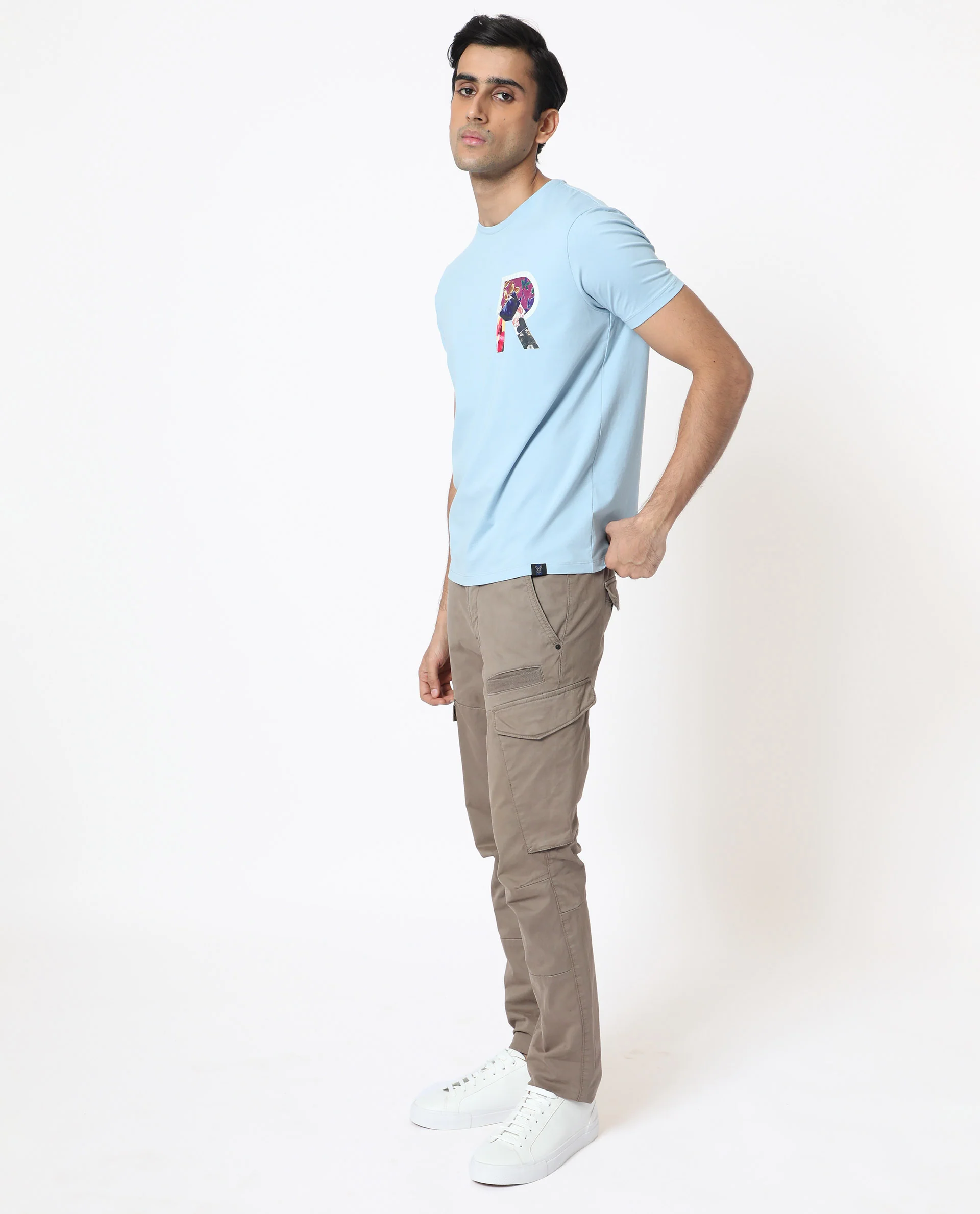 Rare Rabbit Men's Grafton Light Blue Cotton Floral Print Slim Fit Half Sleeve Crew Neck T-Shirt - Image 6