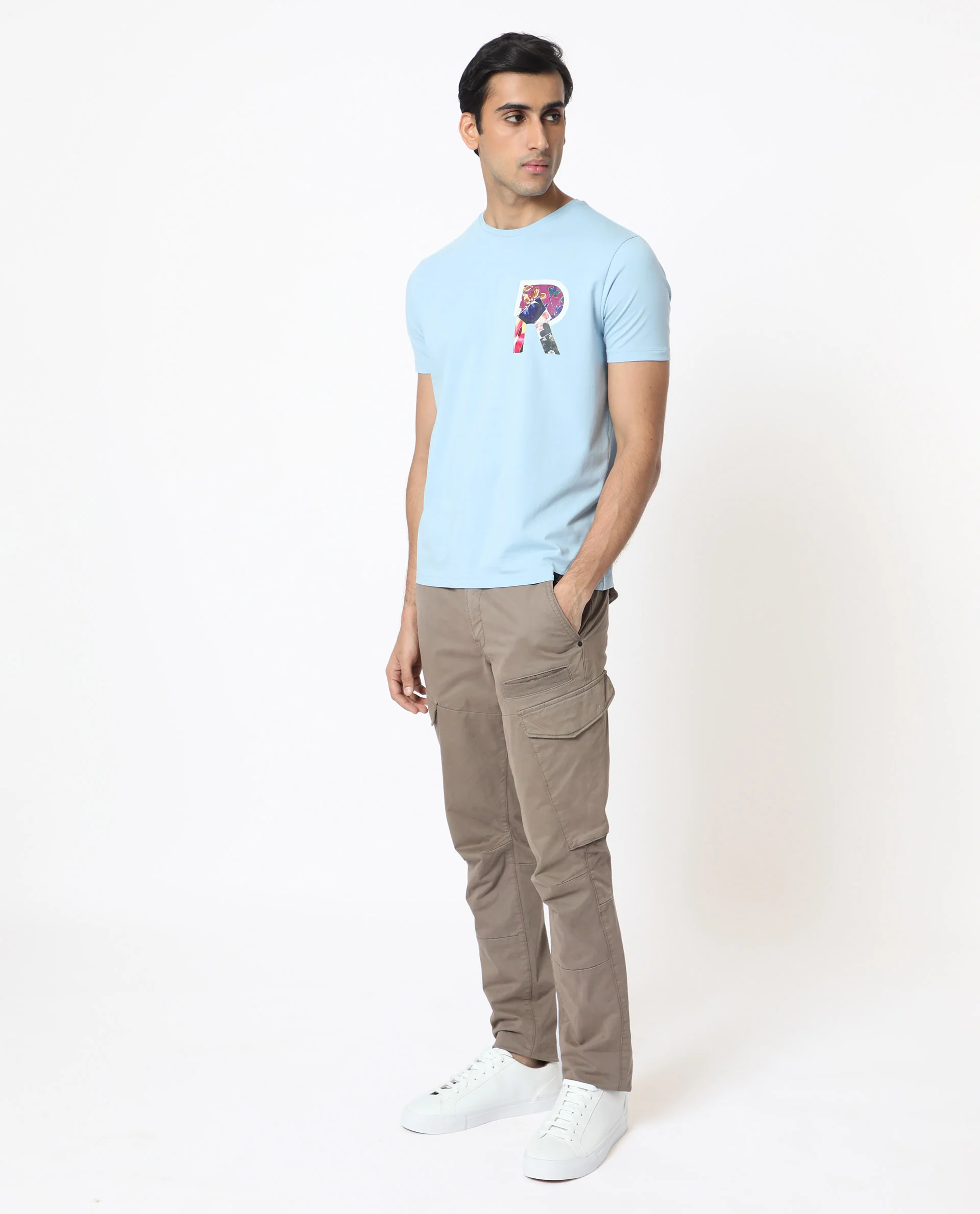 Rare Rabbit Men's Grafton Light Blue Cotton Floral Print Slim Fit Half Sleeve Crew Neck T-Shirt - Image 8