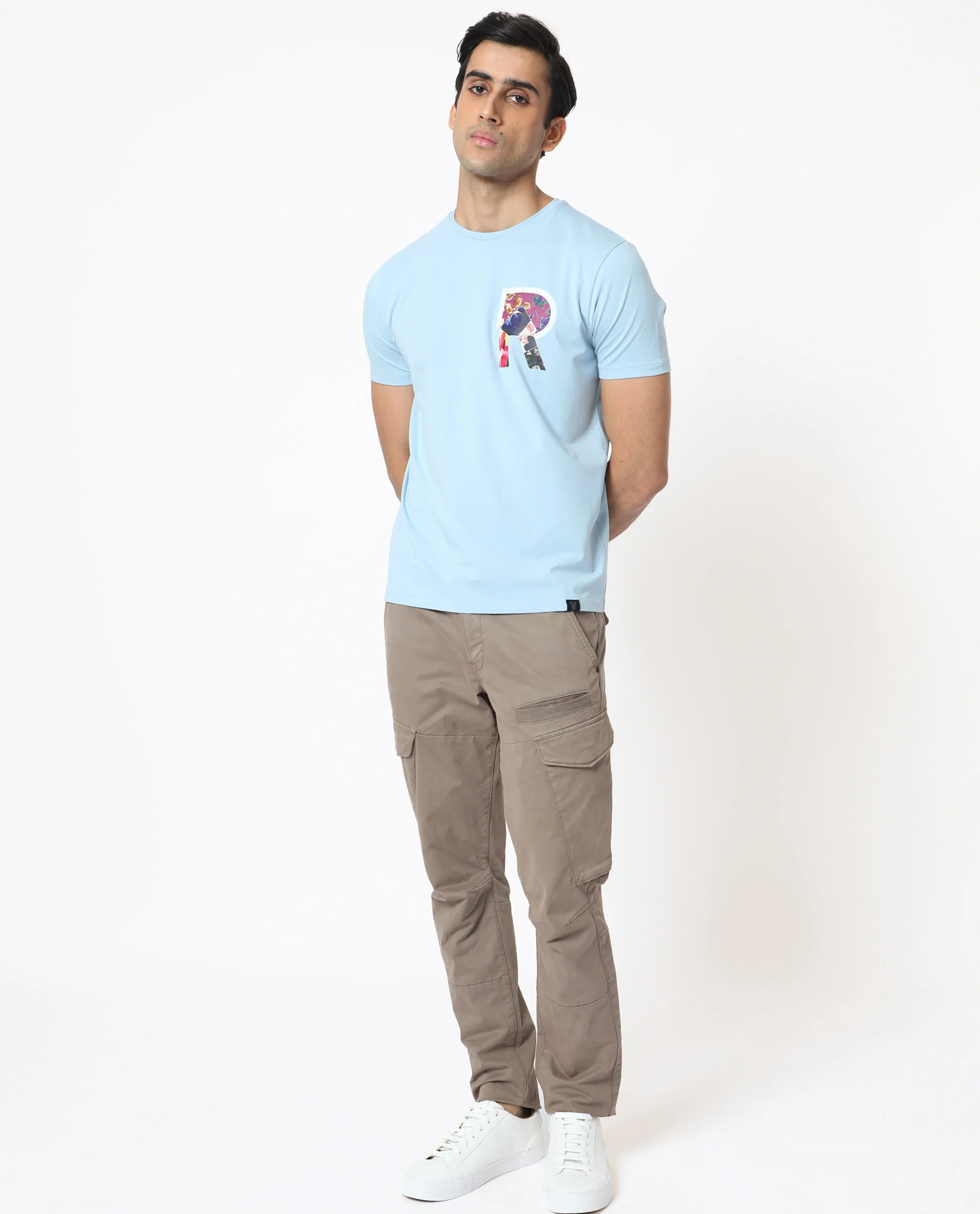 Rare Rabbit Men's Grafton Light Blue Cotton Floral Print Slim Fit Half Sleeve Crew Neck T-Shirt - Image 9