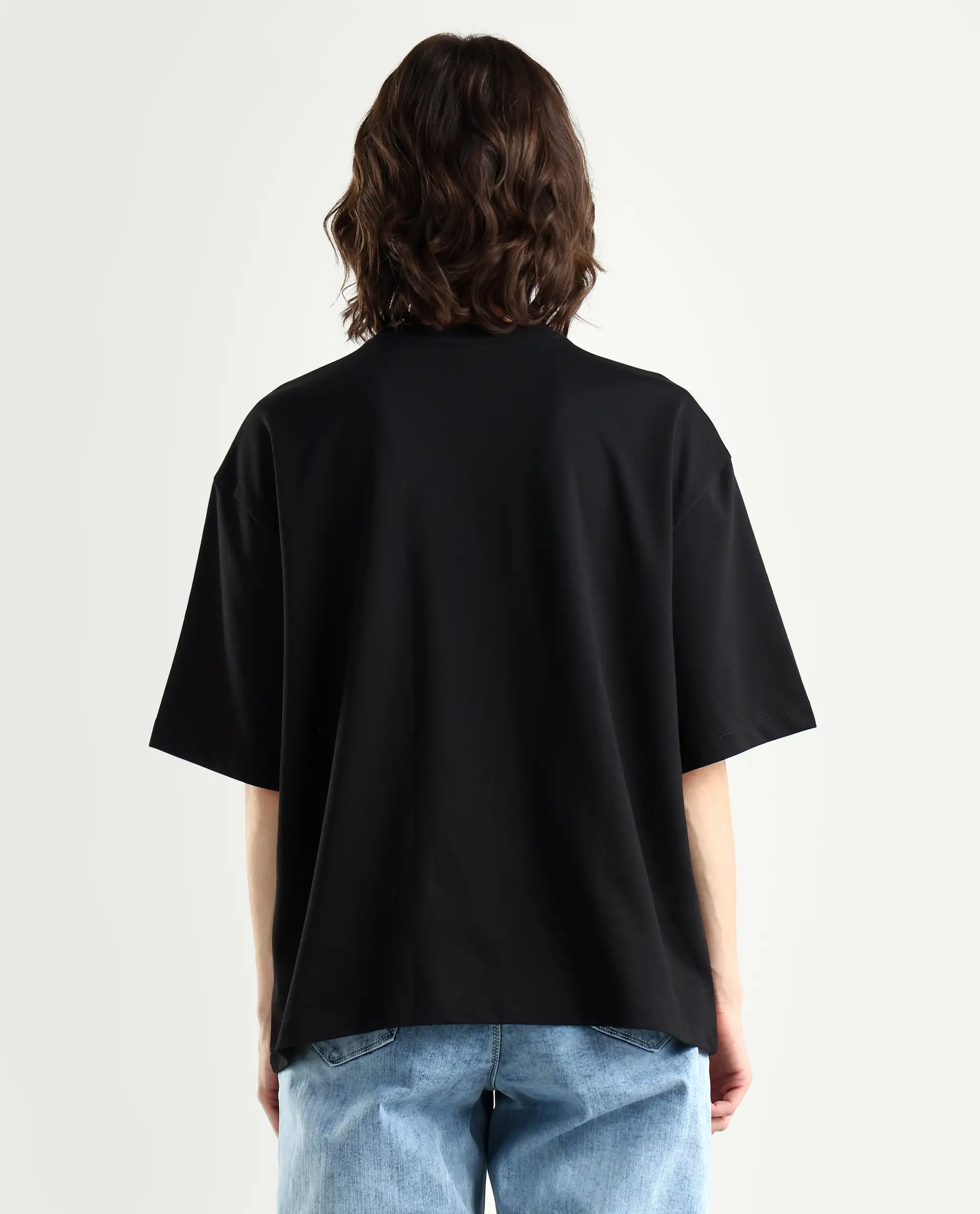 Rareism Women's Grail Black Cotton Blend Crew Neck Graphic Print Oversized T-Shirt - Image 7