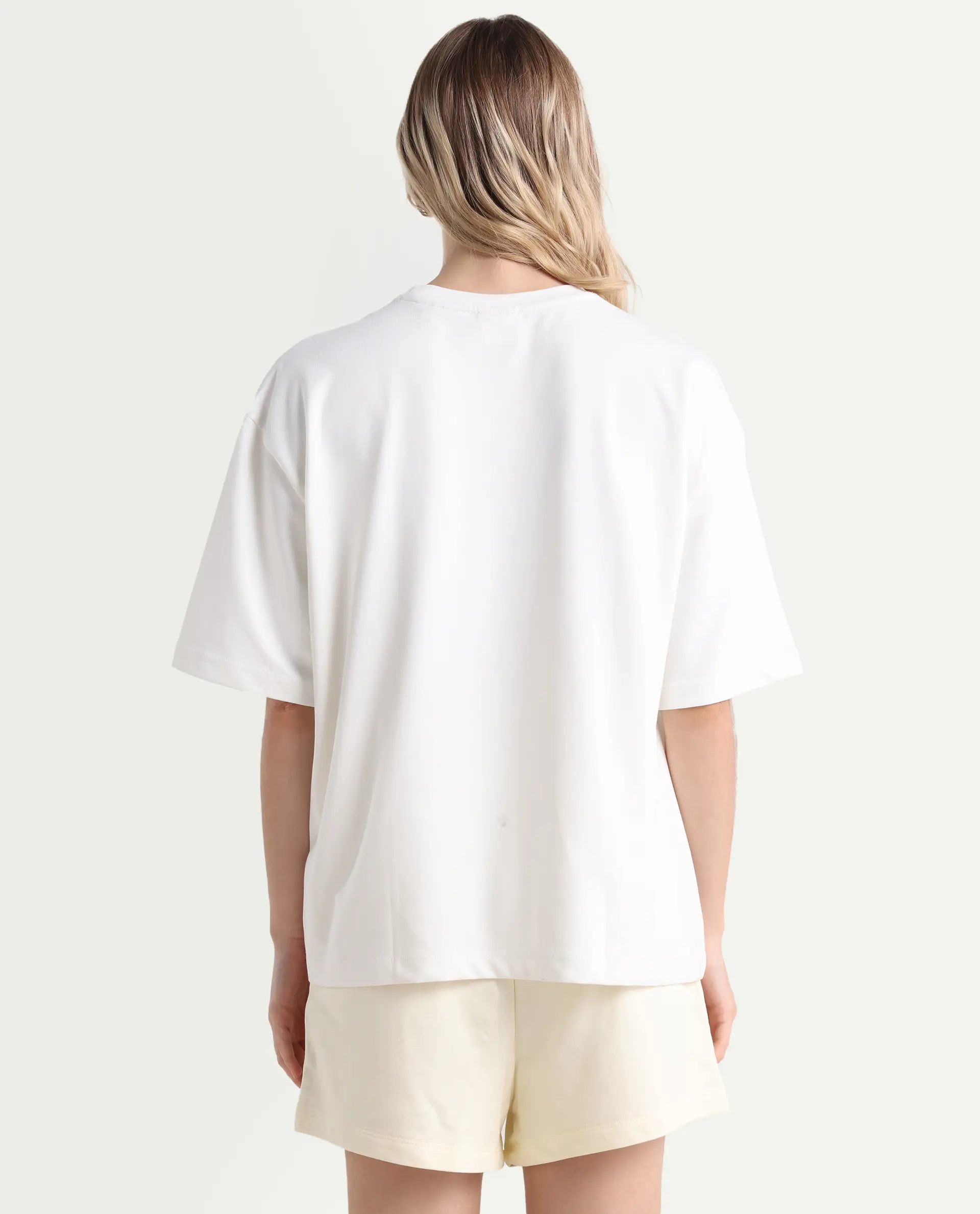 Rareism Women's Grail Off White Cotton Blend Crew Neck Graphic Print Oversized T-Shirt - Image 7