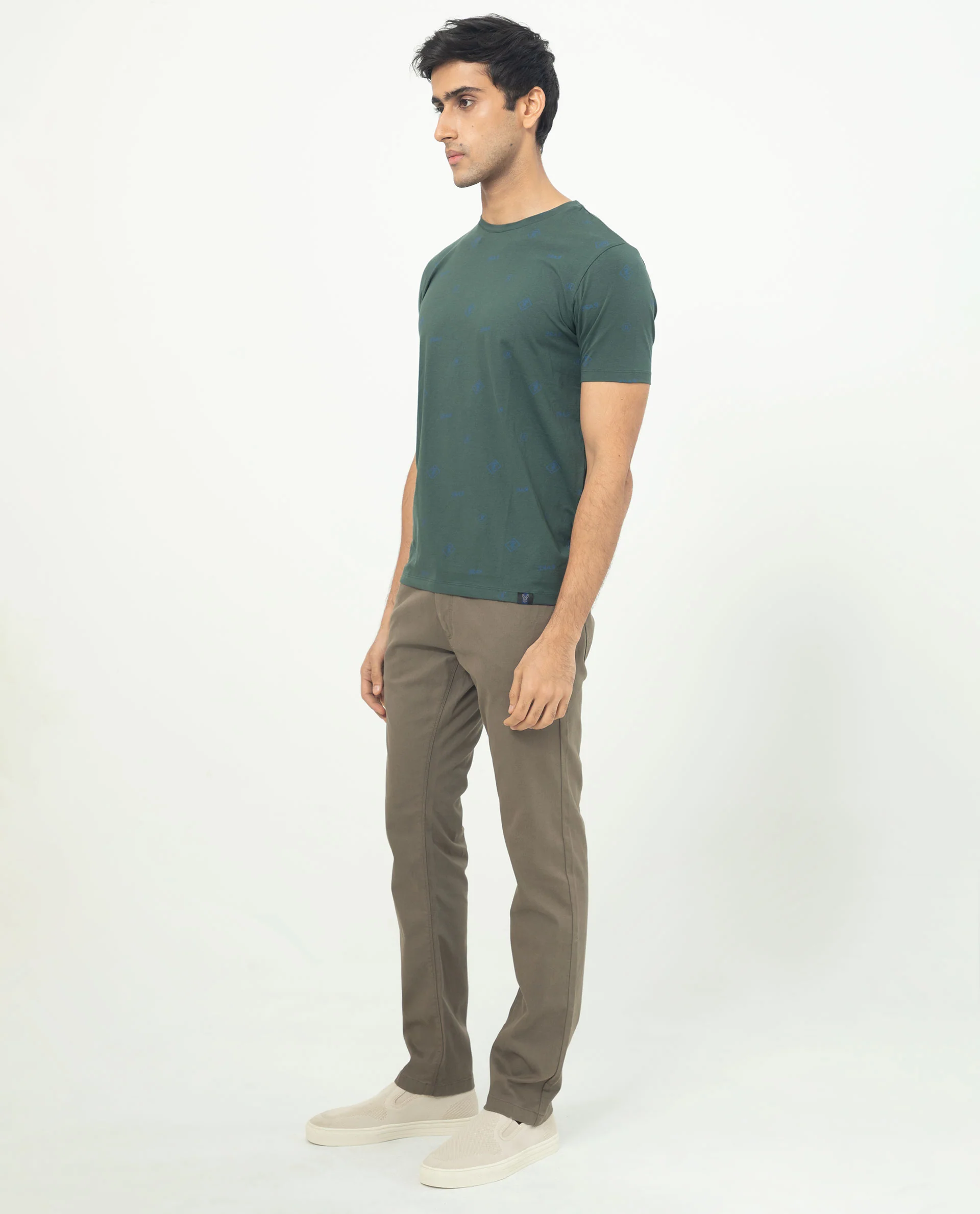 Rare Rabbit Men's Grammy Dark Green Cotton Monogram Print Slim Fit Half Sleeve Crew Neck T-Shirt - Image 4