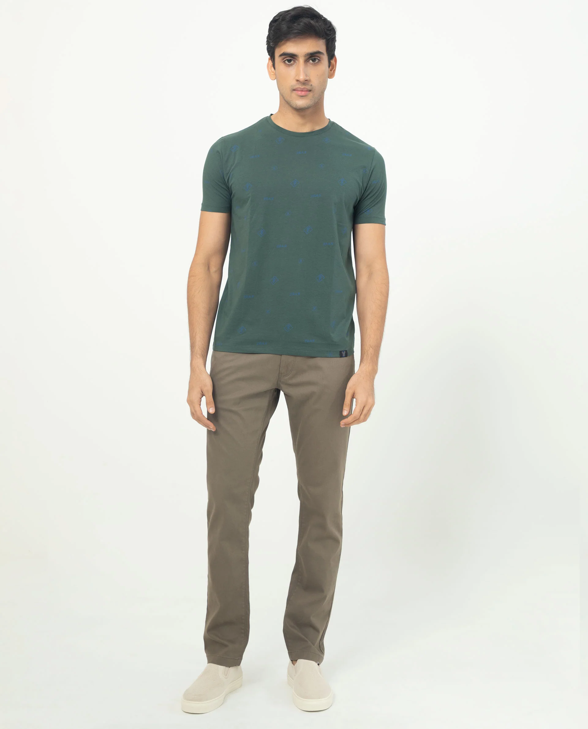 Rare Rabbit Men's Grammy Dark Green Cotton Monogram Print Slim Fit Half Sleeve Crew Neck T-Shirt - Image 5