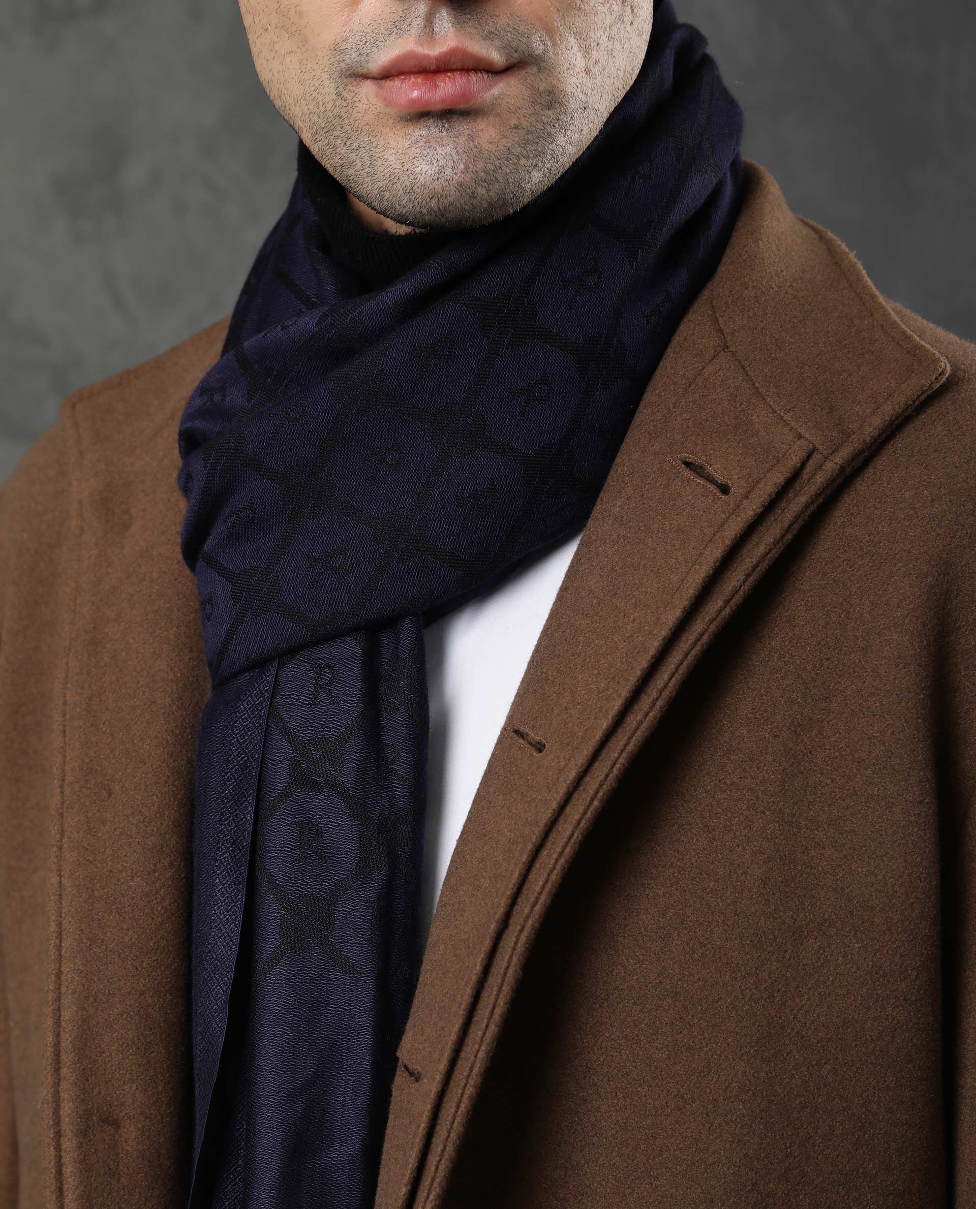 Rare Rabbit Men's Gramo Navy Scarf Dobby