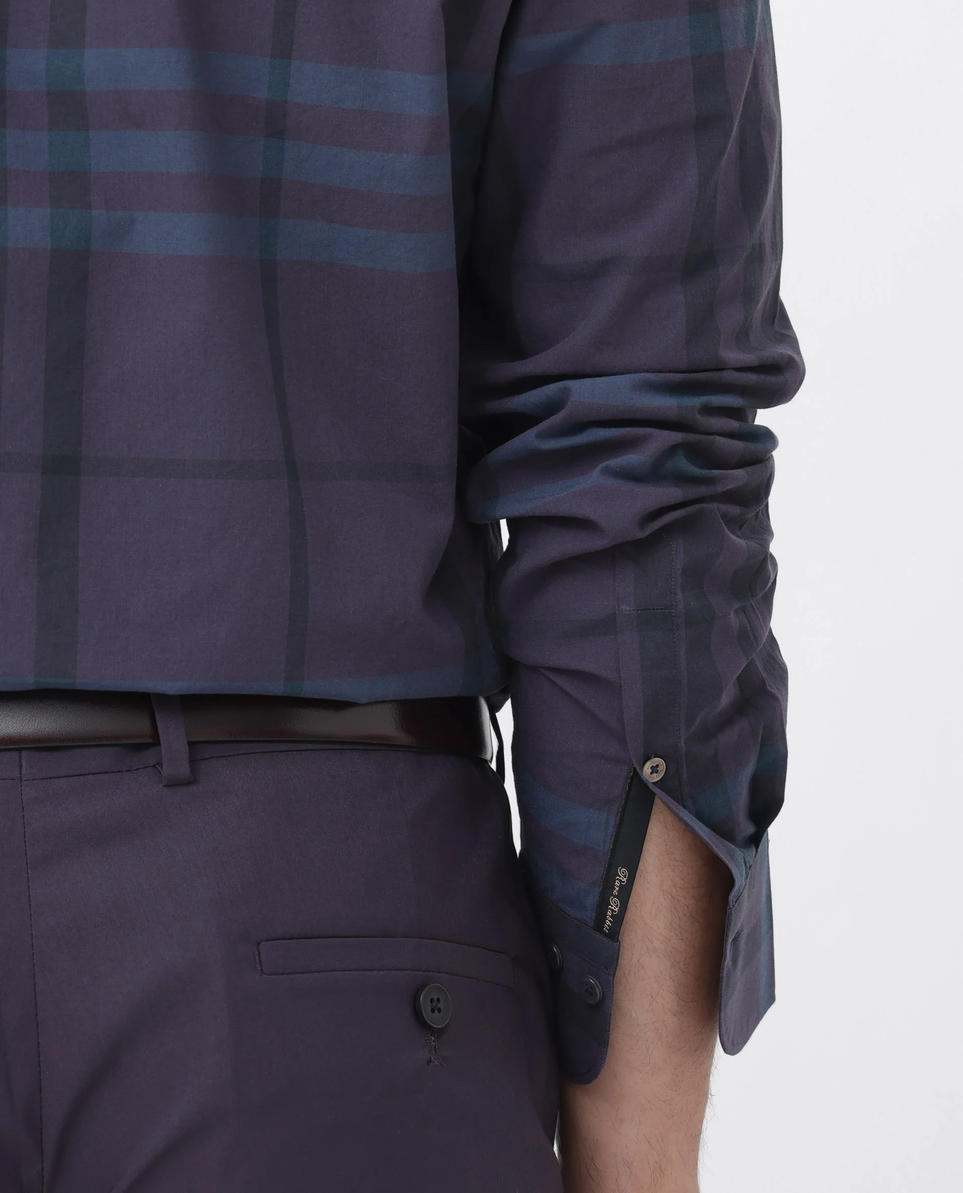 Rare Rabbit Men's Gramy Navy Cotton Checked Print Regular Fit Full Sleeve Collared Shirt - Image 4