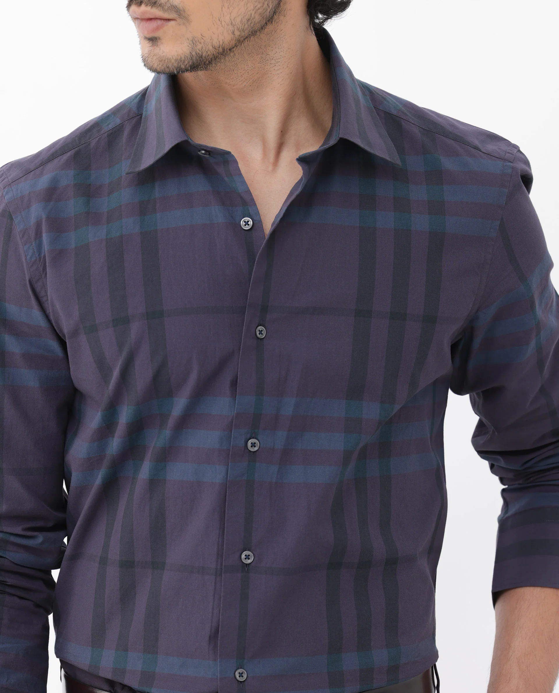 Rare Rabbit Men's Gramy Navy Cotton Checked Print Regular Fit Full Sleeve Collared Shirt - Image 5