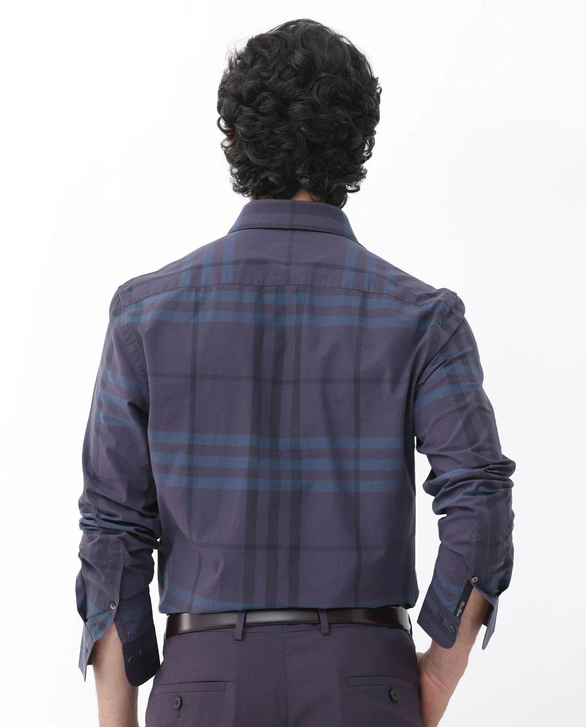Rare Rabbit Men's Gramy Navy Cotton Checked Print Regular Fit Full Sleeve Collared Shirt - Image 9