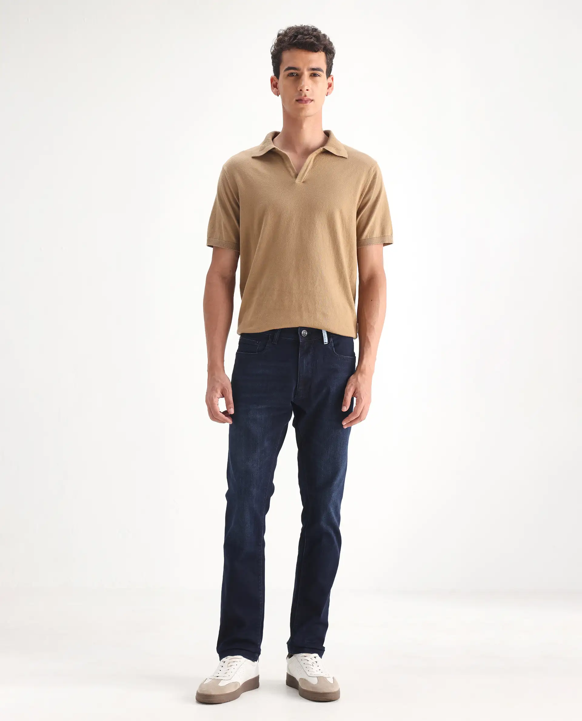 Rare Rabbit Men's Gran Navy Cotton Plain Morris Regular Fit Jeans - Image 3