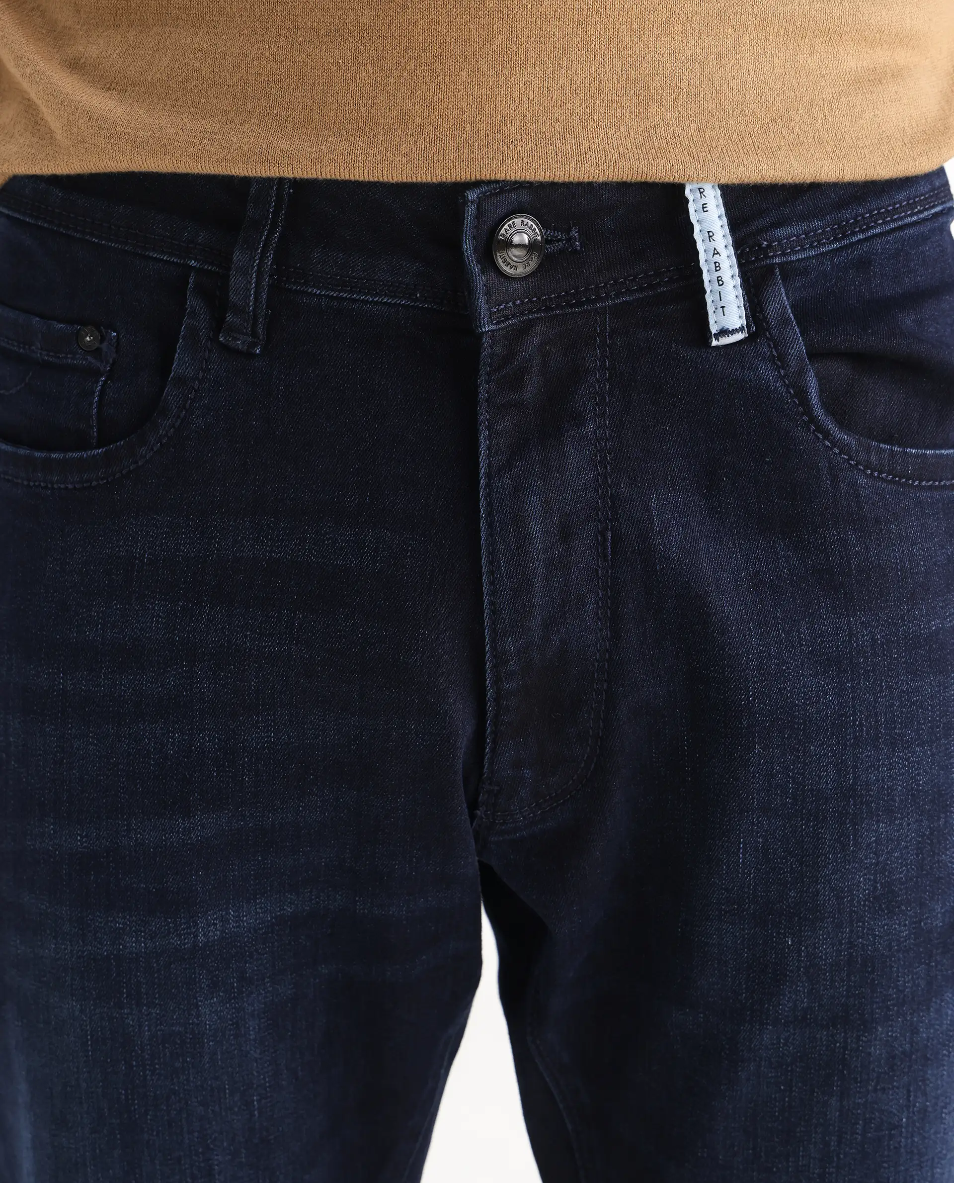 Rare Rabbit Men's Gran Navy Cotton Plain Morris Regular Fit Jeans - Image 4