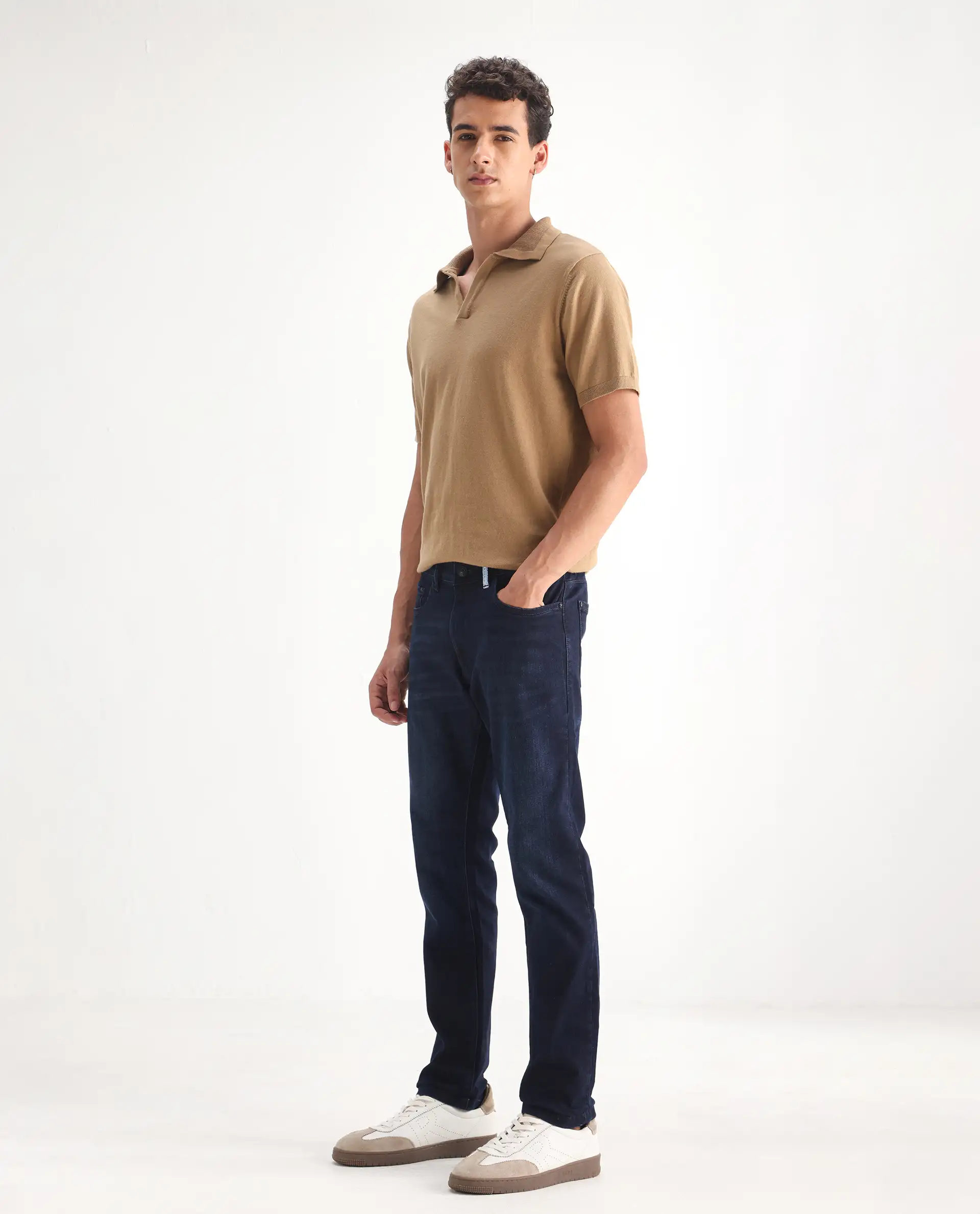Rare Rabbit Men's Gran Navy Cotton Plain Morris Regular Fit Jeans - Image 5