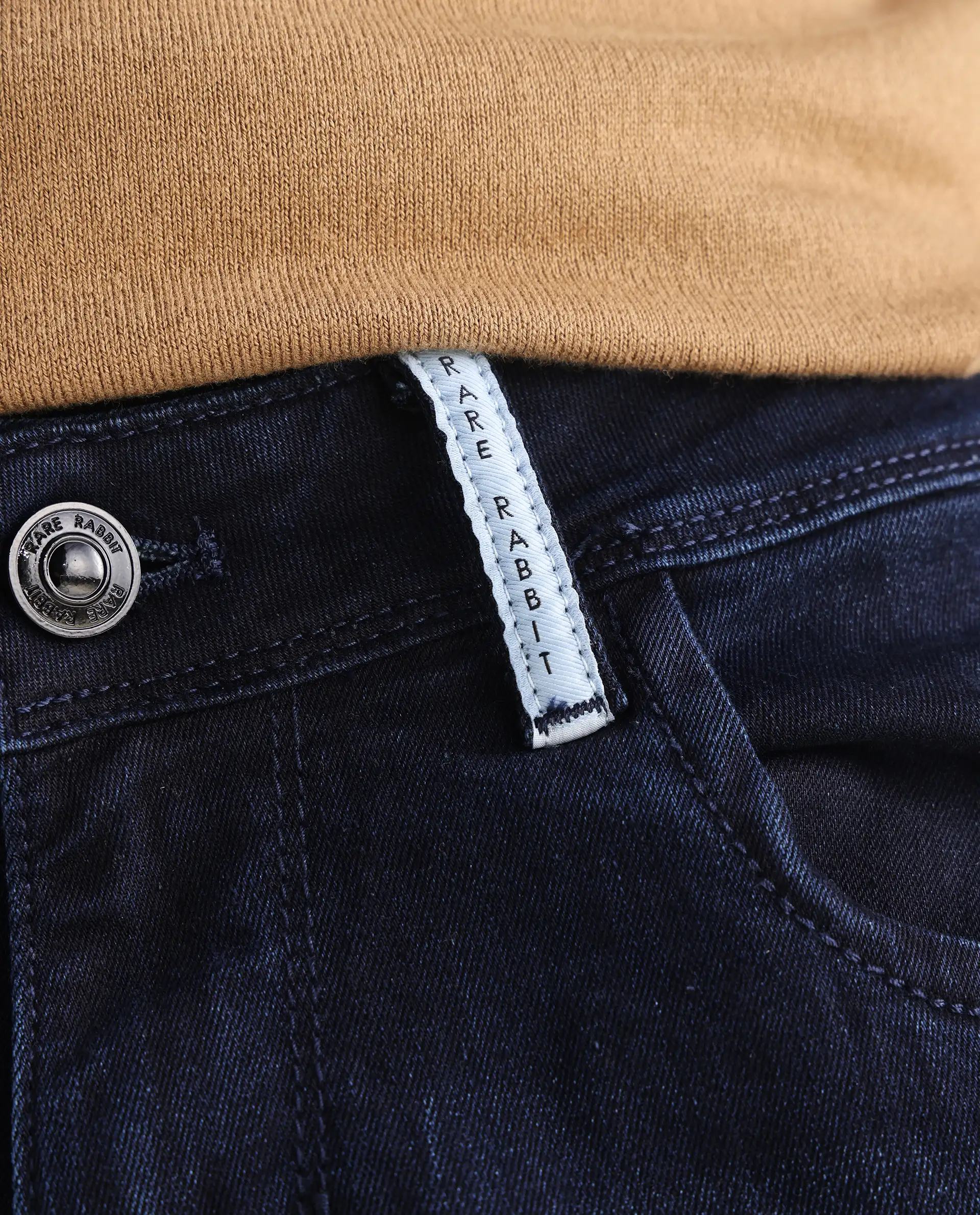 Rare Rabbit Men's Gran Navy Cotton Plain Morris Regular Fit Jeans - Image 6