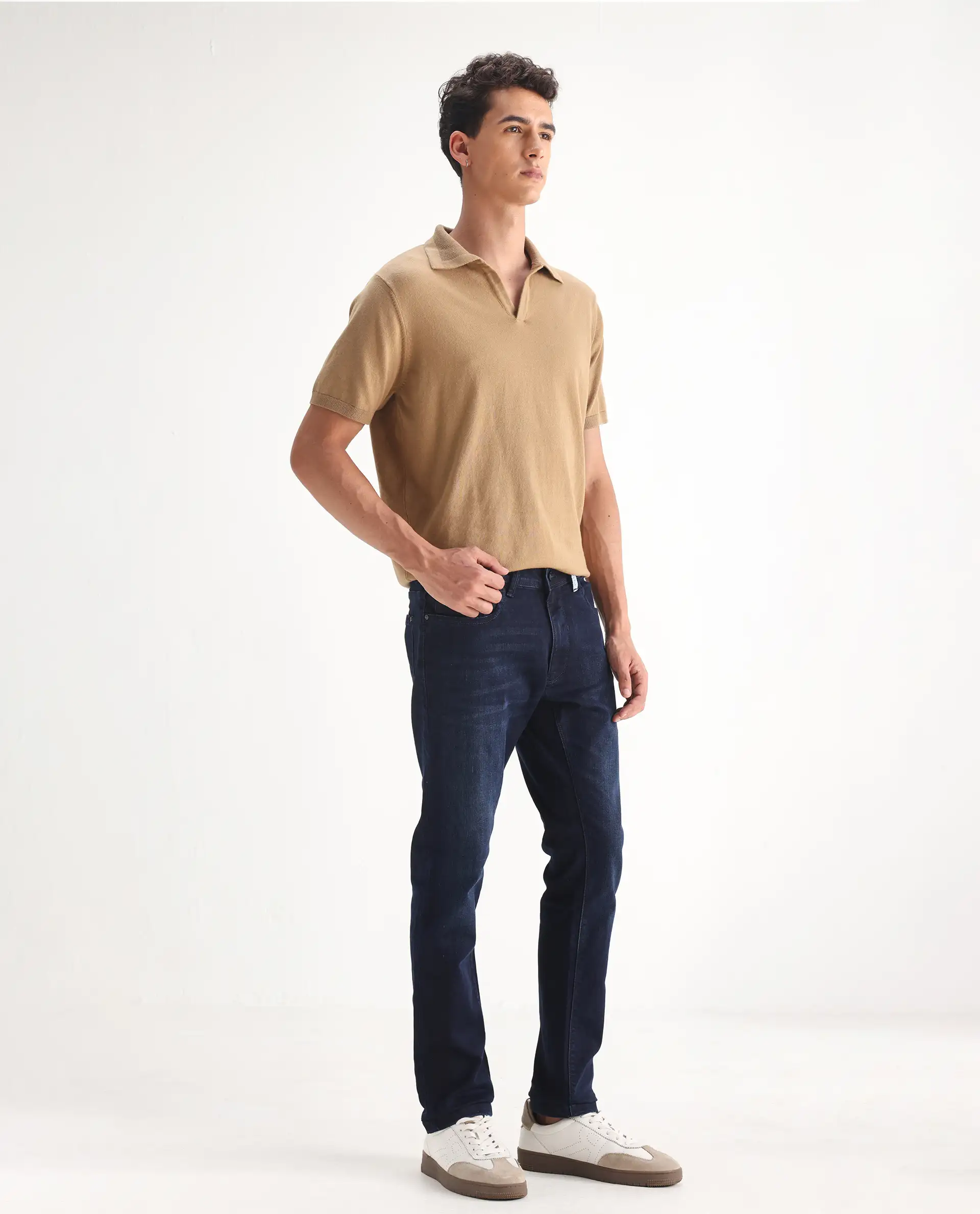 Rare Rabbit Men's Gran Navy Cotton Plain Morris Regular Fit Jeans - Image 7