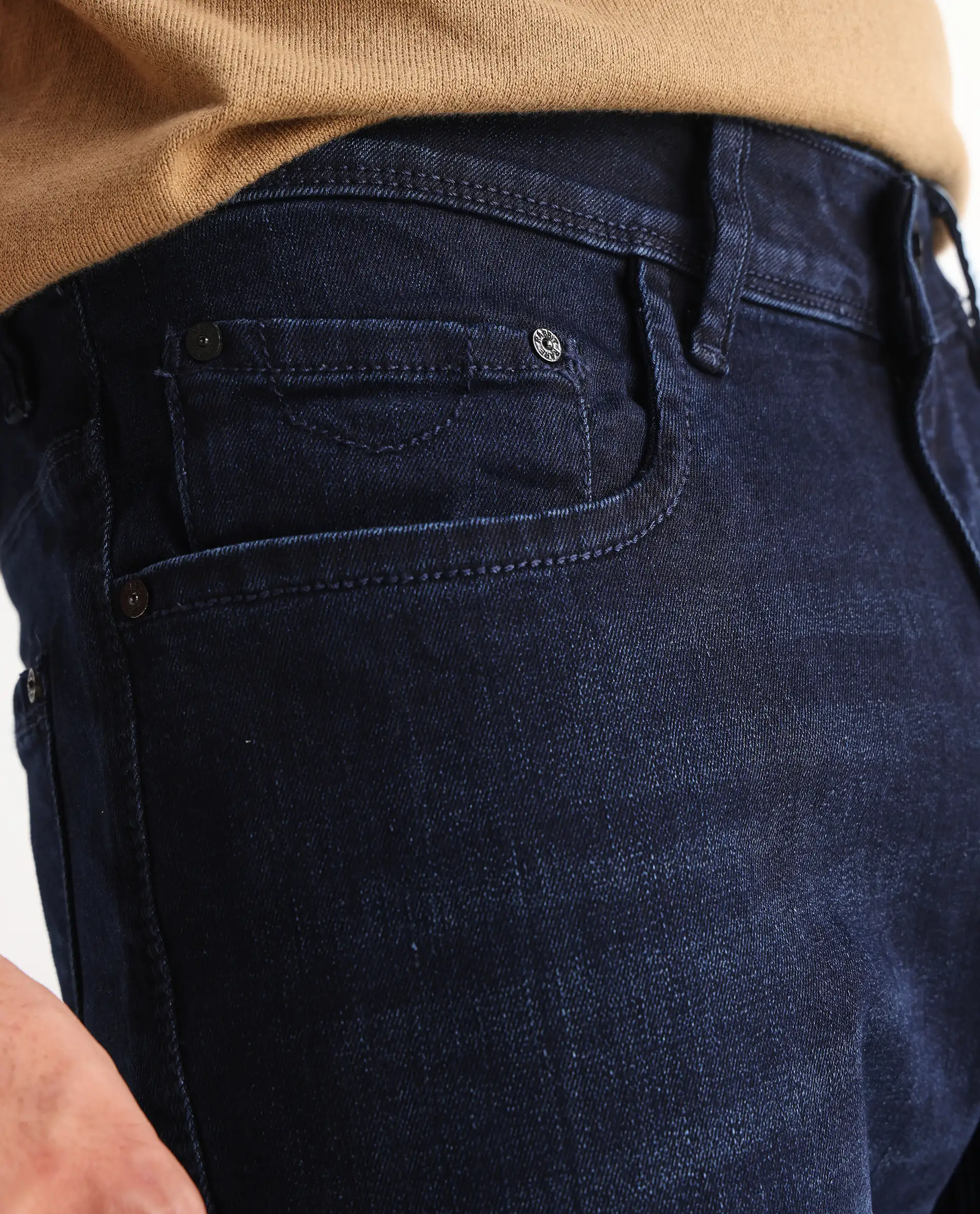 Rare Rabbit Men's Gran Navy Cotton Plain Morris Regular Fit Jeans - Image 8
