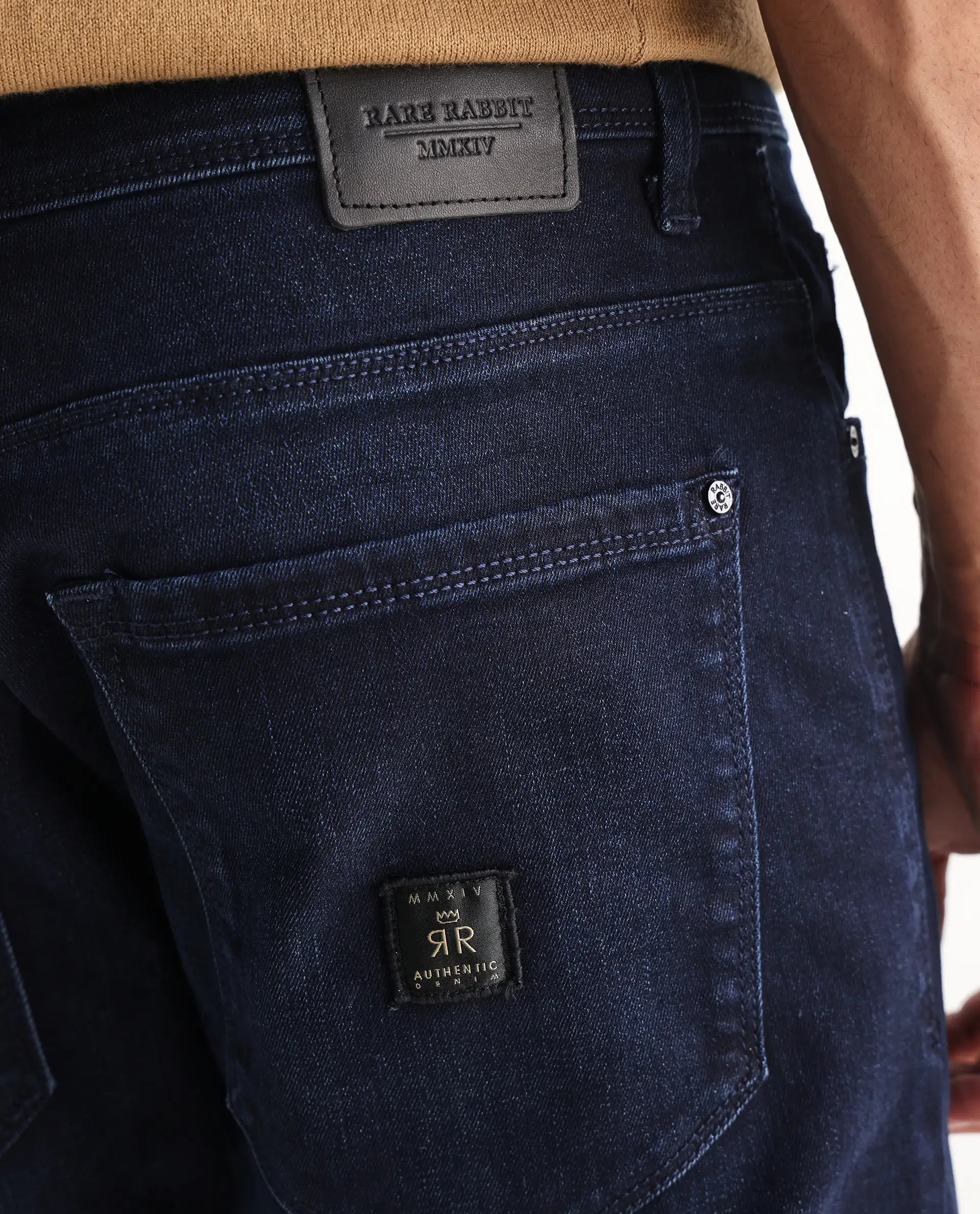 Rare Rabbit Men's Gran Navy Cotton Plain Morris Regular Fit Jeans - Image 9