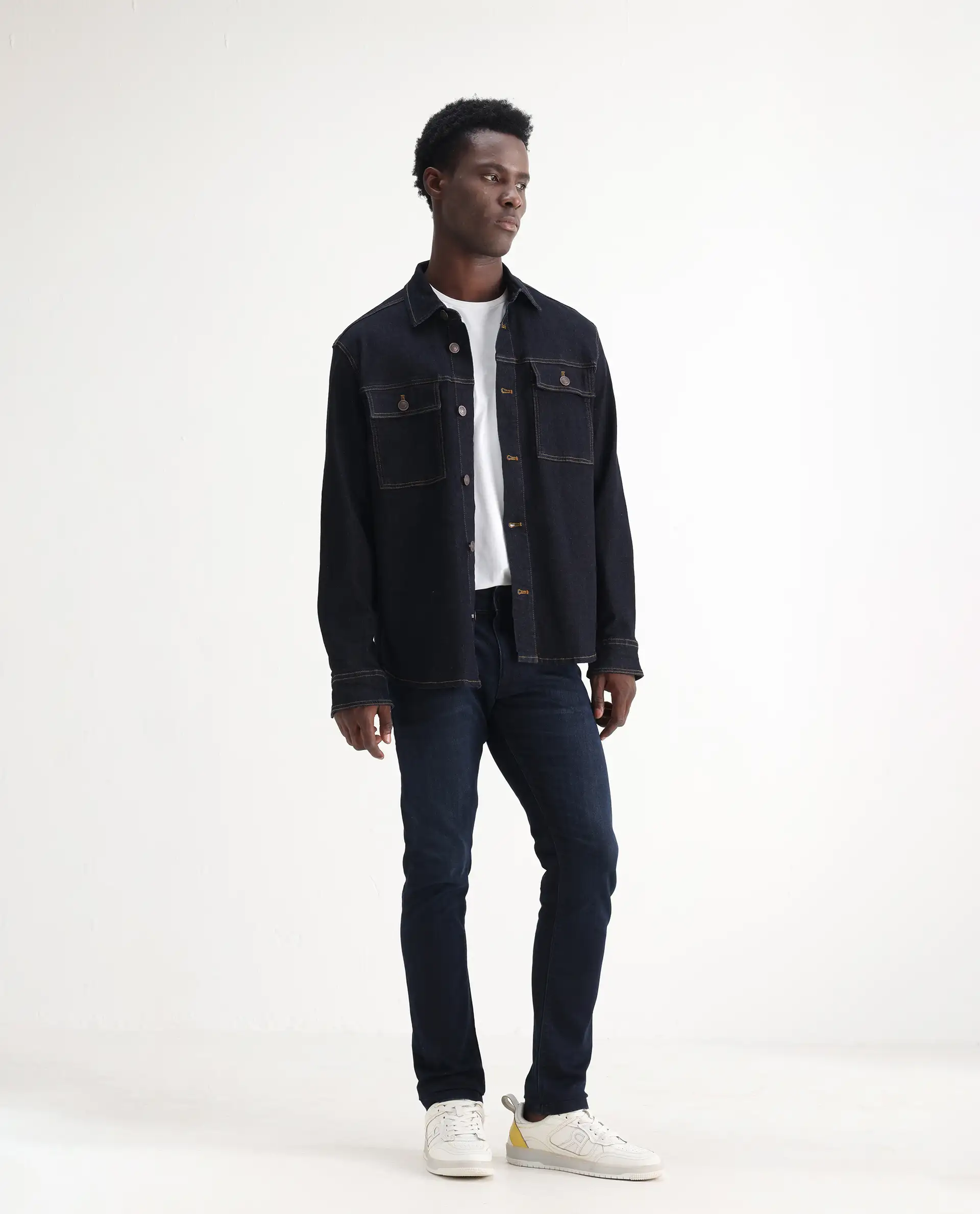 Rare Rabbit Men's Grana Blue Cotton Plain Hawk Slim Fit Jeans