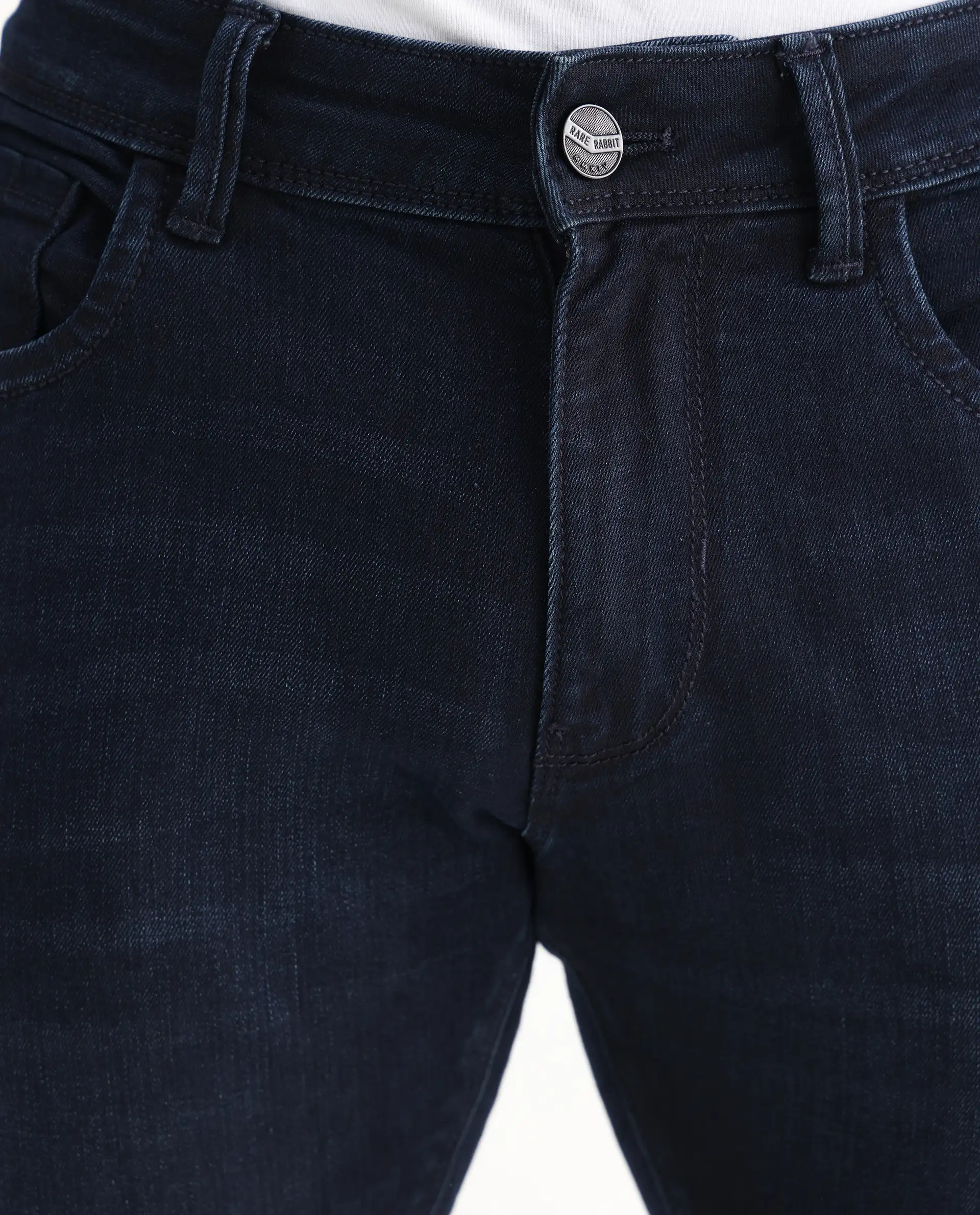 Rare Rabbit Men's Grana Blue Cotton Plain Hawk Slim Fit Jeans - Image 4