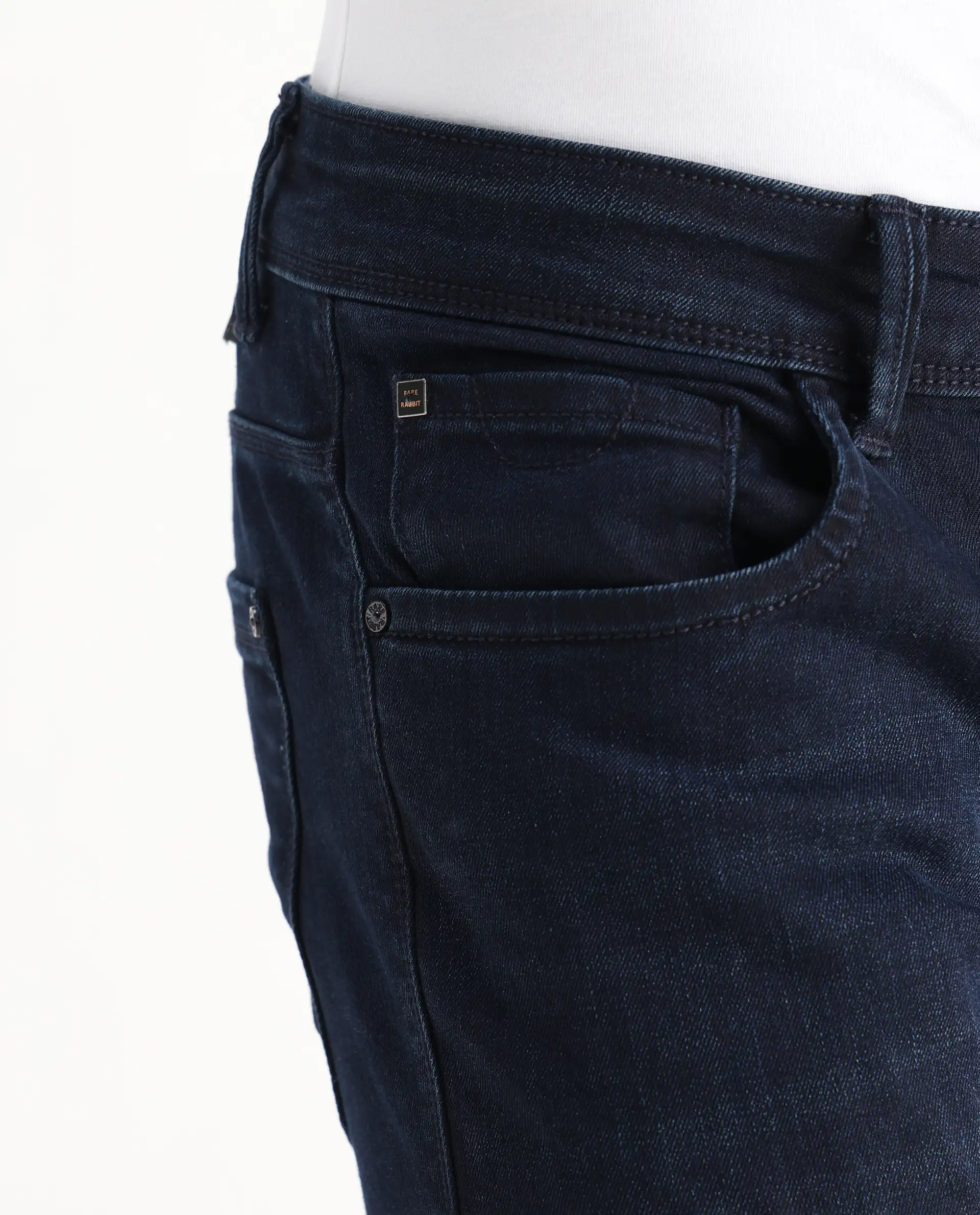 Rare Rabbit Men's Grana Blue Cotton Plain Hawk Slim Fit Jeans - Image 6