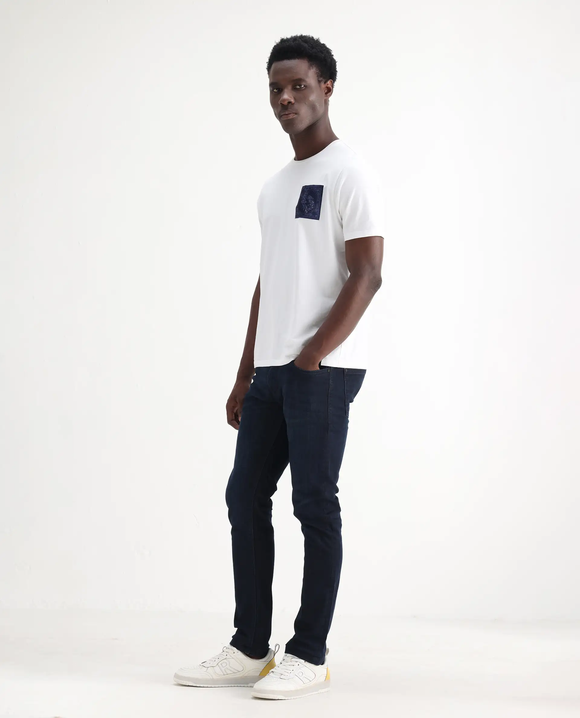 Rare Rabbit Men's Grana Blue Cotton Plain Hawk Slim Fit Jeans - Image 7
