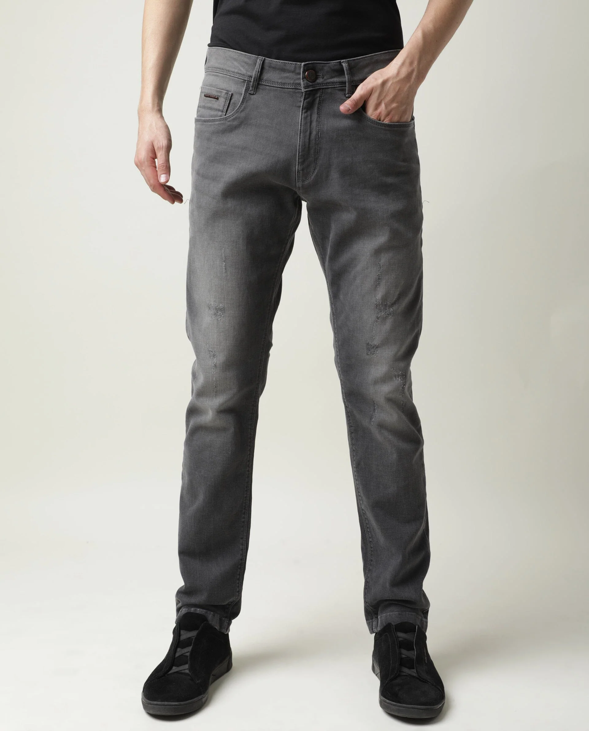 Rare Rabbit Men's Granate Grey Plain Morris Regular Fit Jeans