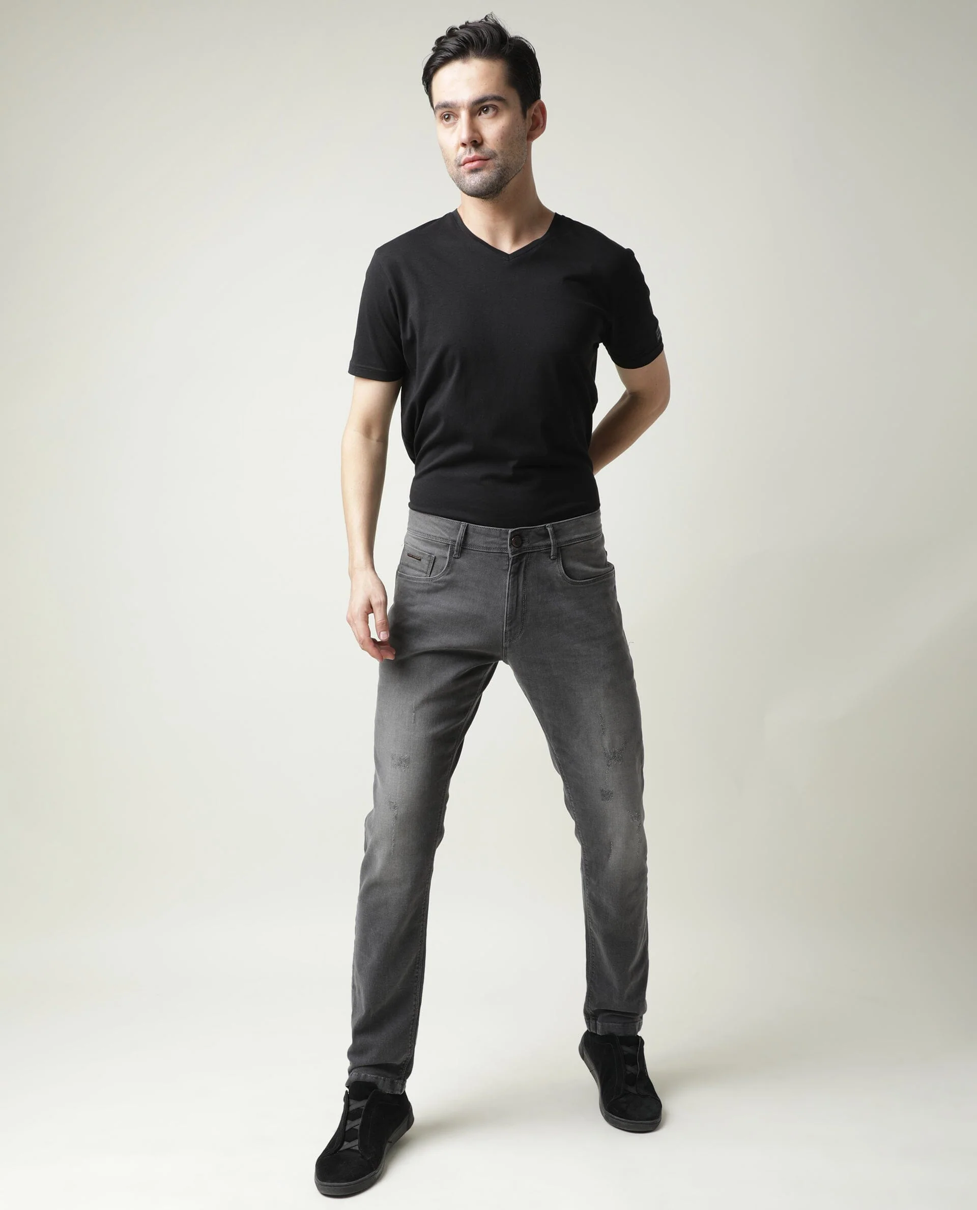 Rare Rabbit Men's Granate Grey Plain Morris Regular Fit Jeans - Image 2