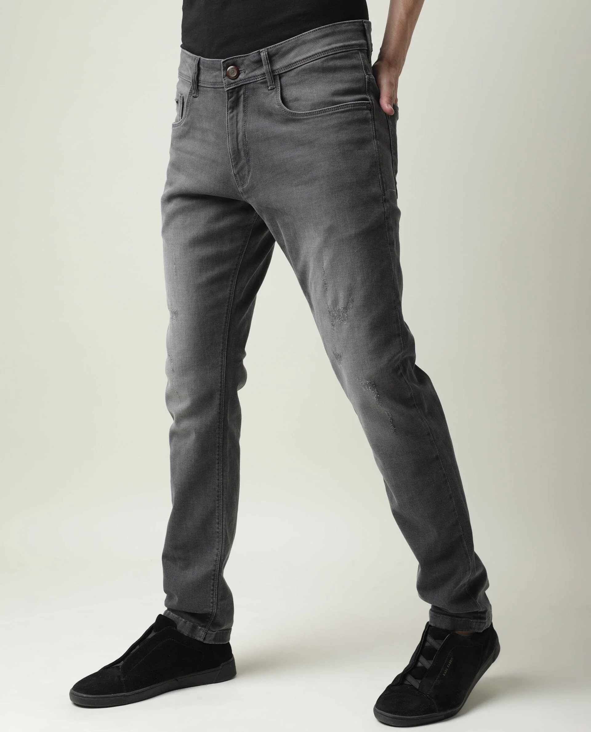 Rare Rabbit Men's Granate Grey Plain Morris Regular Fit Jeans - Image 3