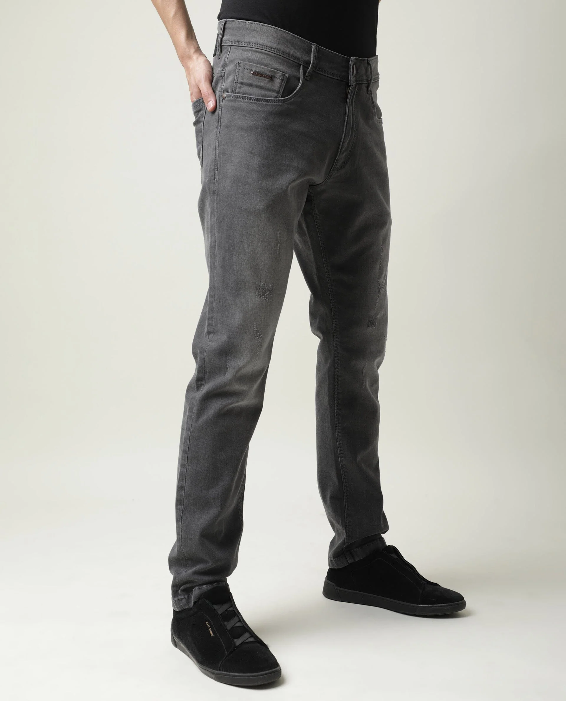 Rare Rabbit Men's Granate Grey Plain Morris Regular Fit Jeans - Image 4