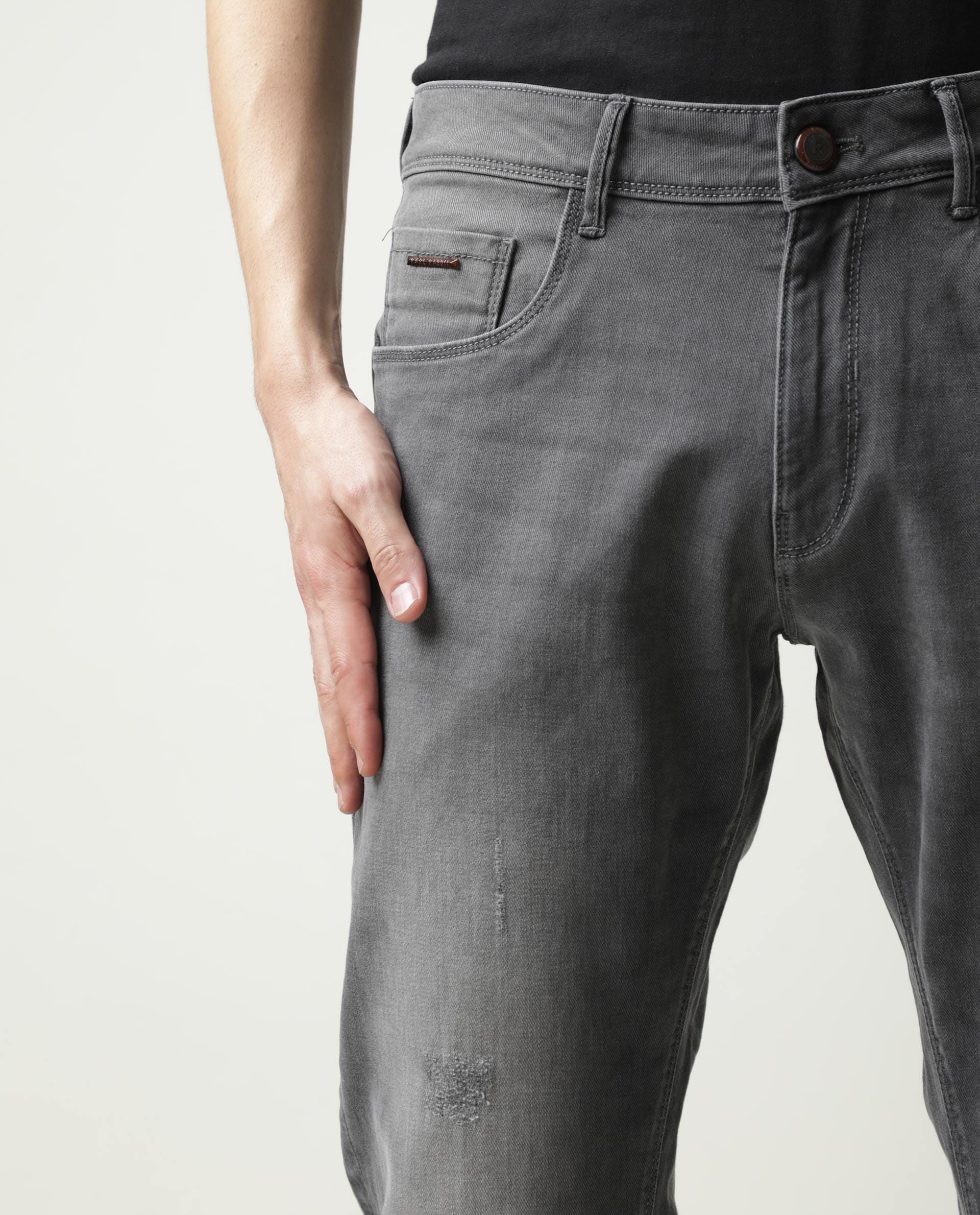 Rare Rabbit Men's Granate Grey Plain Morris Regular Fit Jeans - Image 5