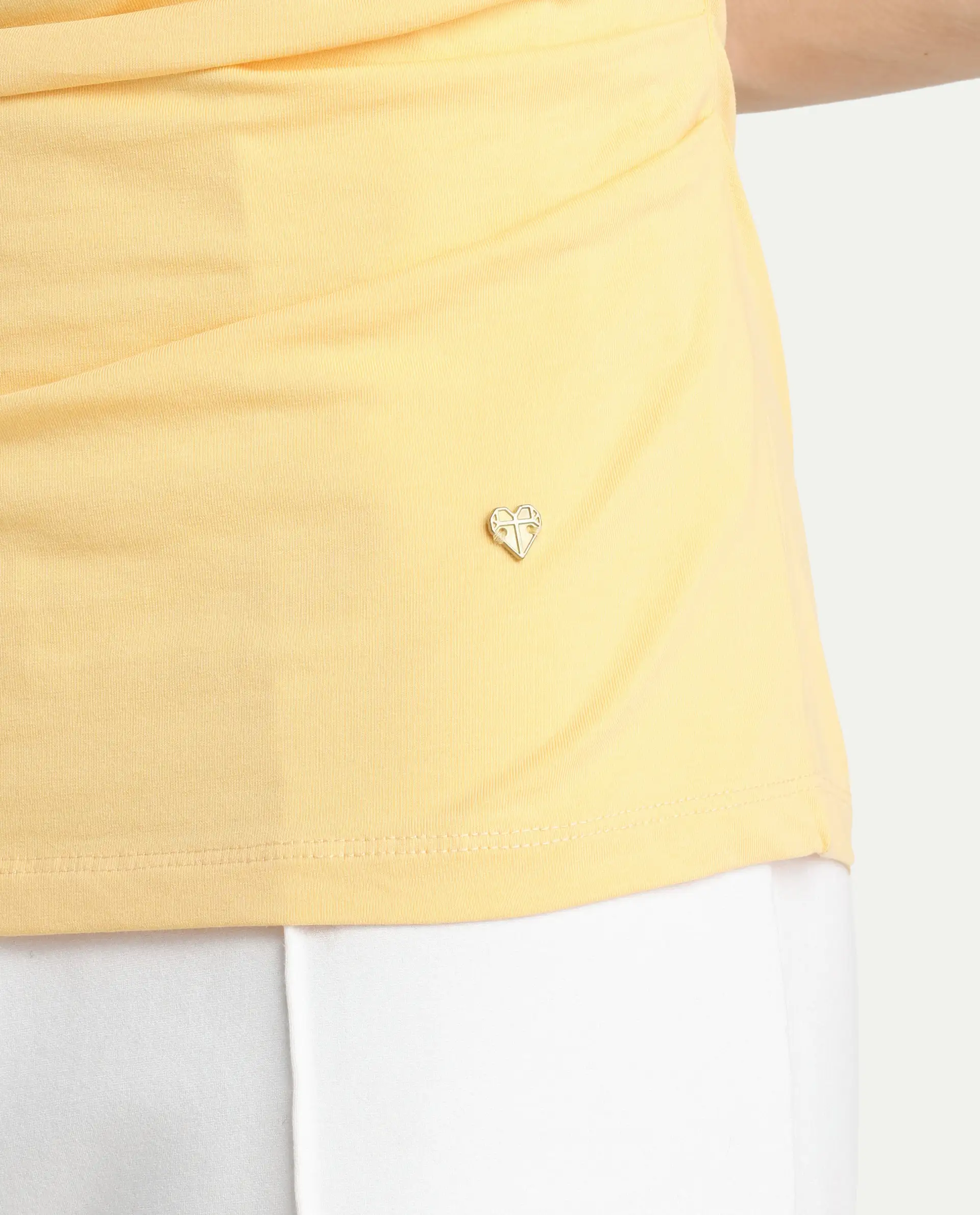 Rareism Women's Granden Light Yellow Cotton Crew Neck Plain Extended Sleeves Regular Fit Top - Image 5