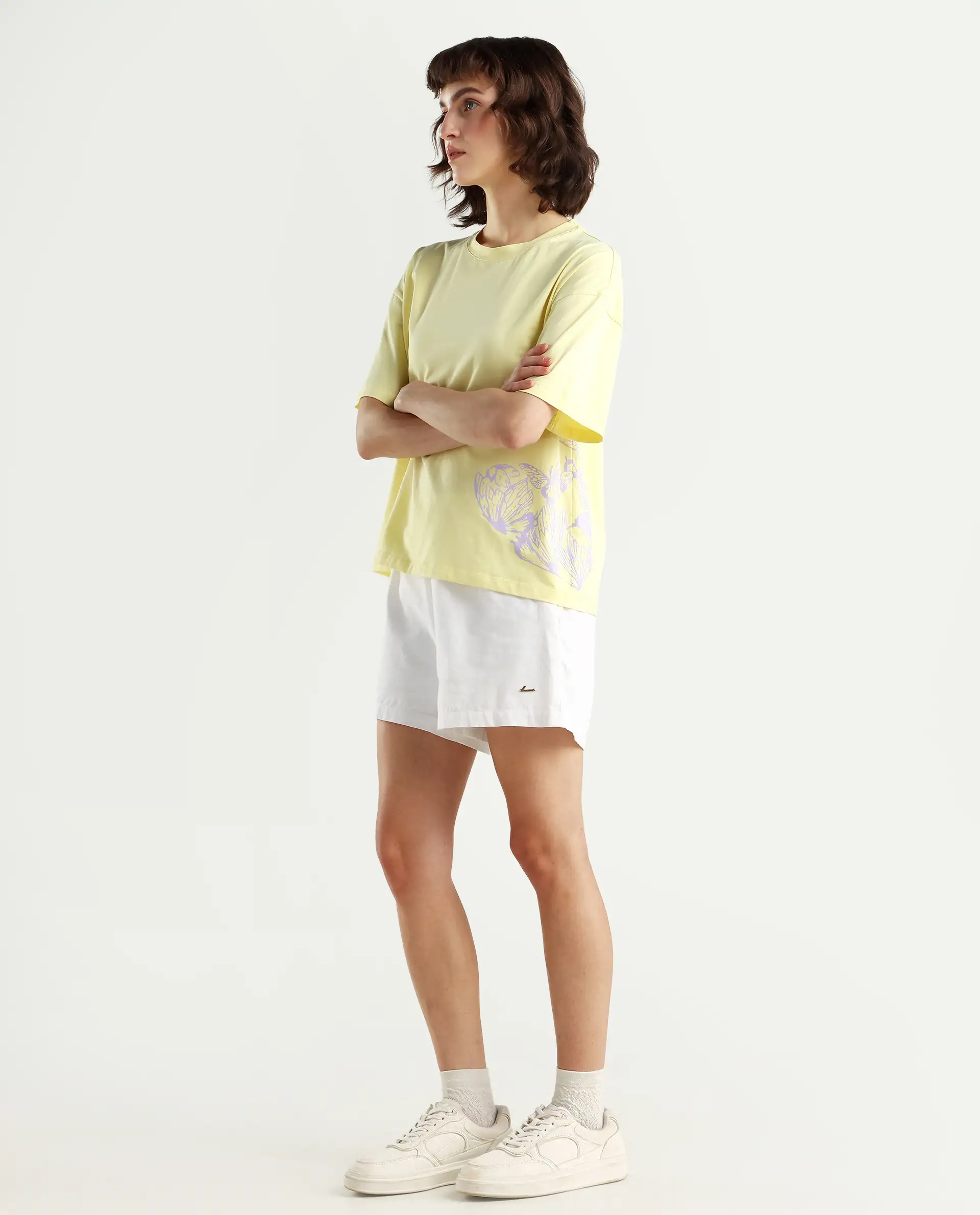 Rareism Women's Grando Yellow Cotton Blend Crew Neck Plain Boxy Fit T-Shirt - Image 2
