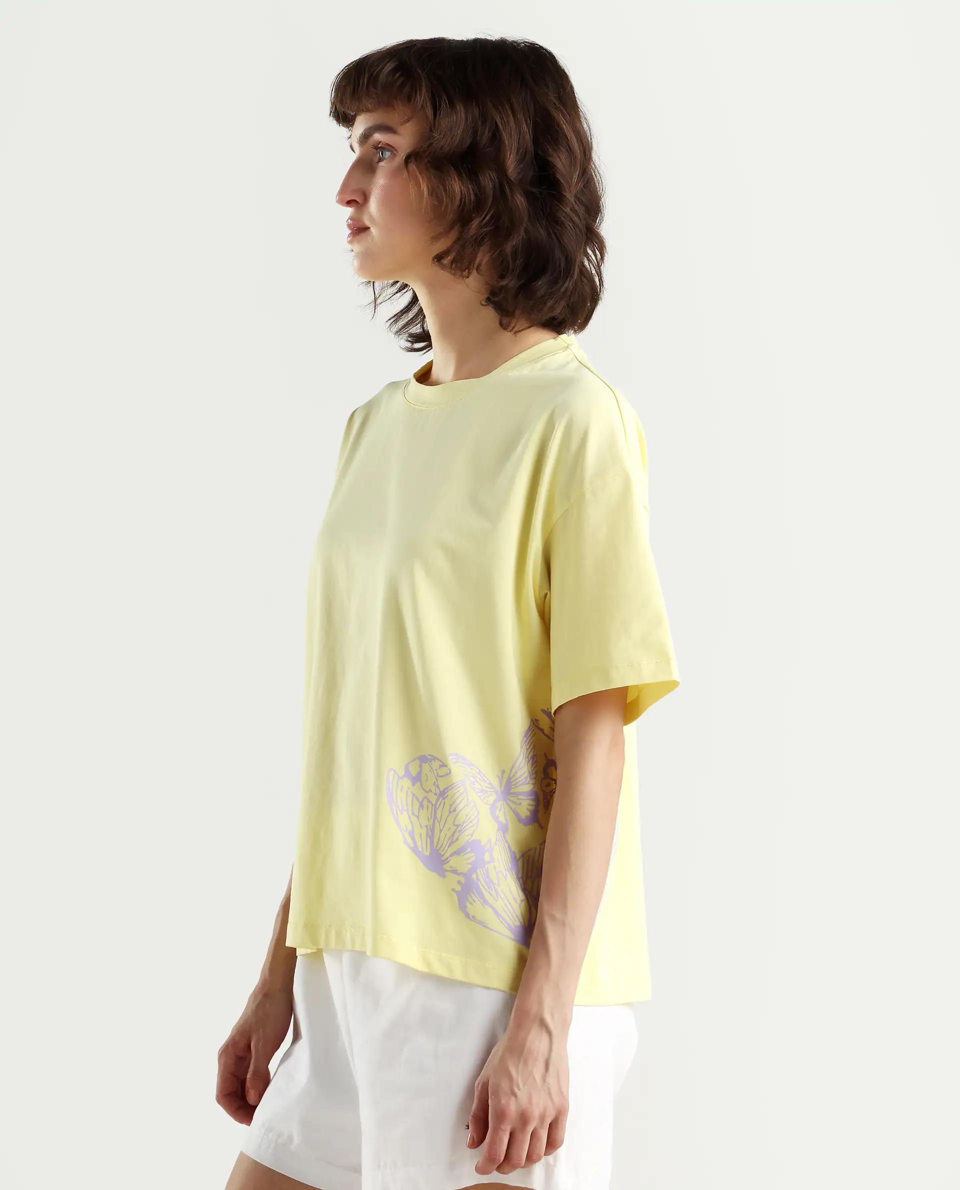 Rareism Women's Grando Yellow Cotton Blend Crew Neck Plain Boxy Fit T-Shirt - Image 5