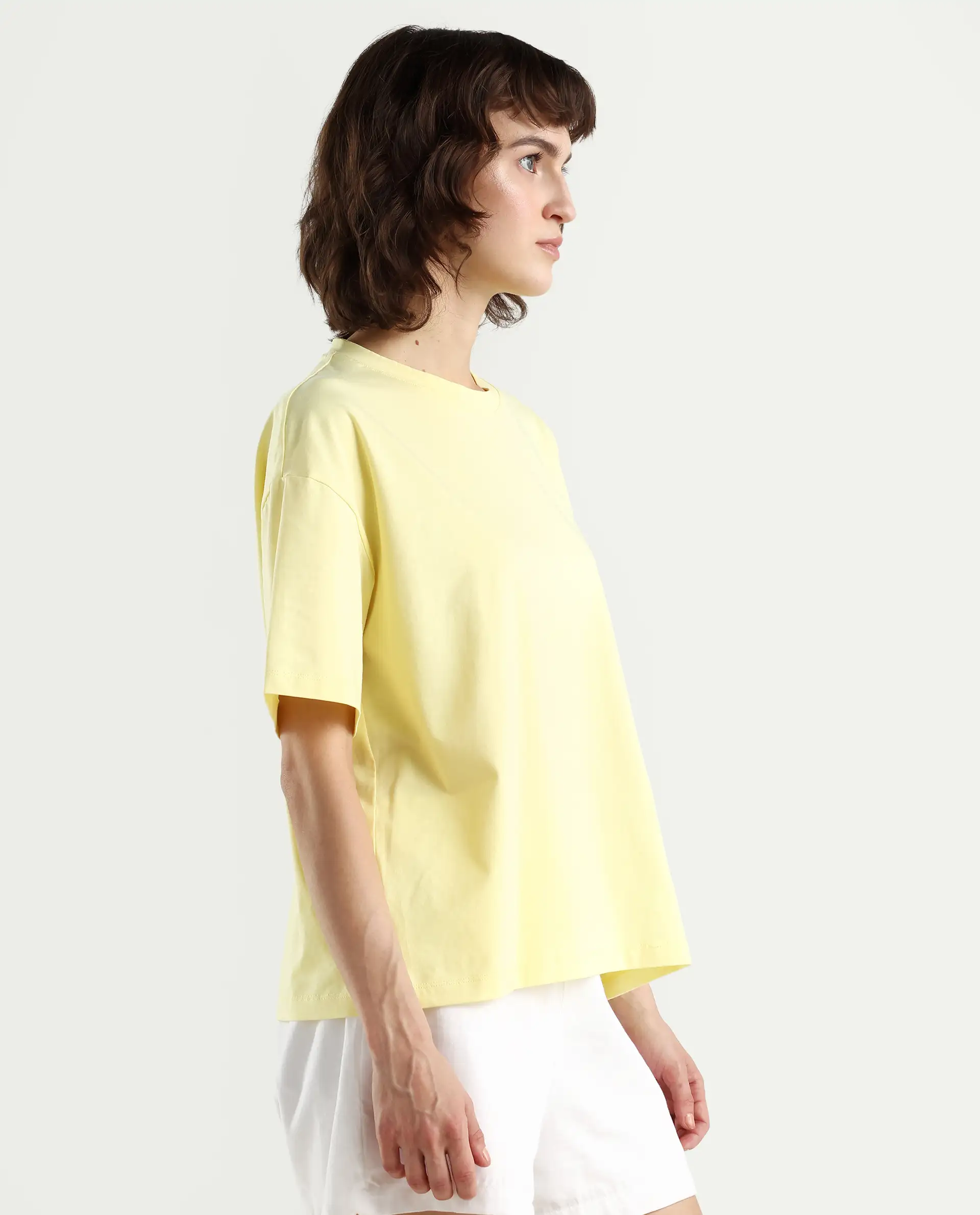 Rareism Women's Grando Yellow Cotton Blend Crew Neck Plain Boxy Fit T-Shirt - Image 6