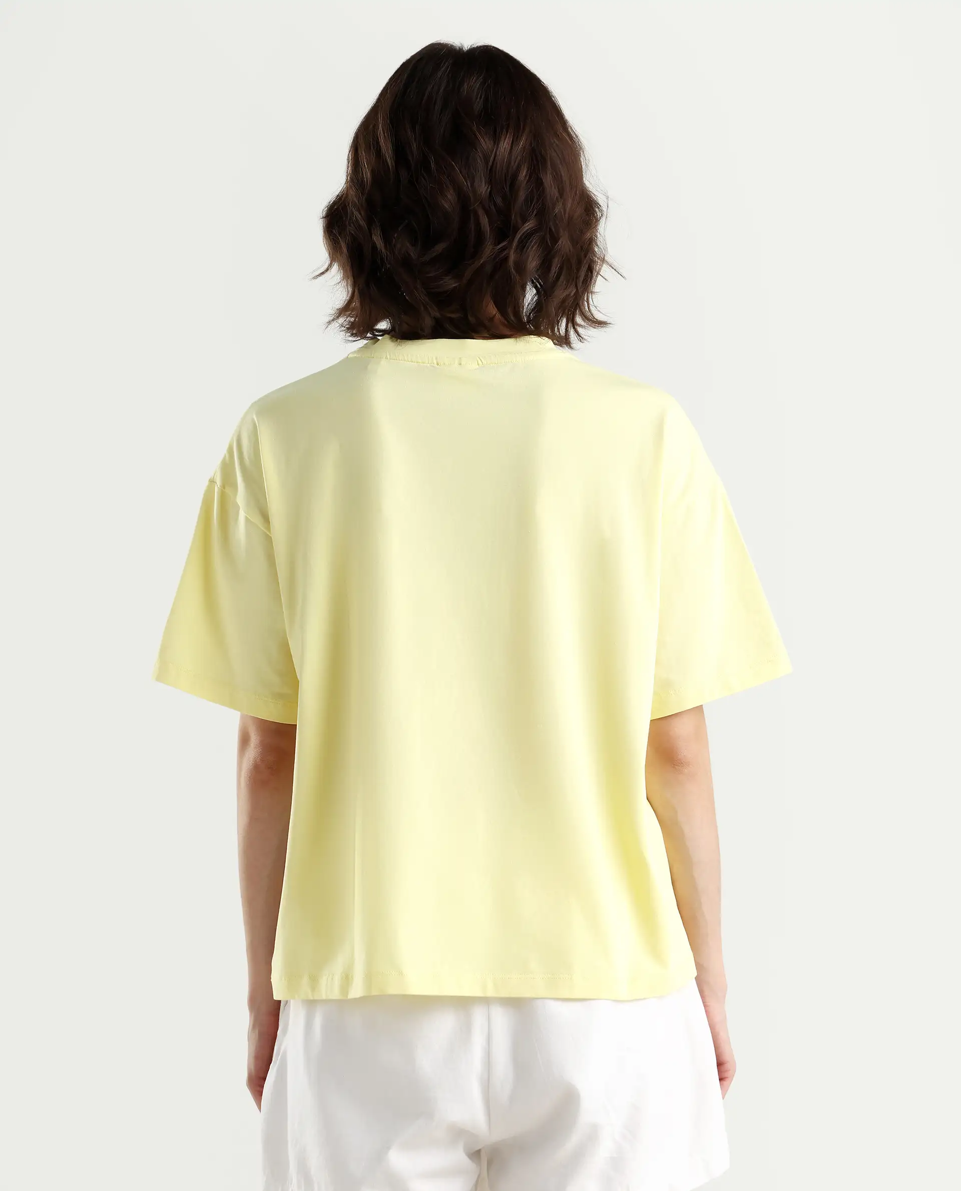 Rareism Women's Grando Yellow Cotton Blend Crew Neck Plain Boxy Fit T-Shirt - Image 7