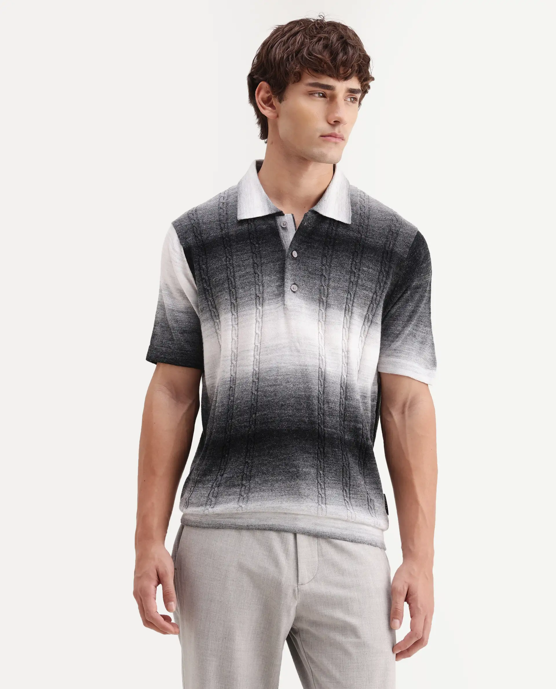 Rare Rabbit Men's Grao Multi-2 Cotton Spread Collar Button Regular Fit Striped Polo - Image 4