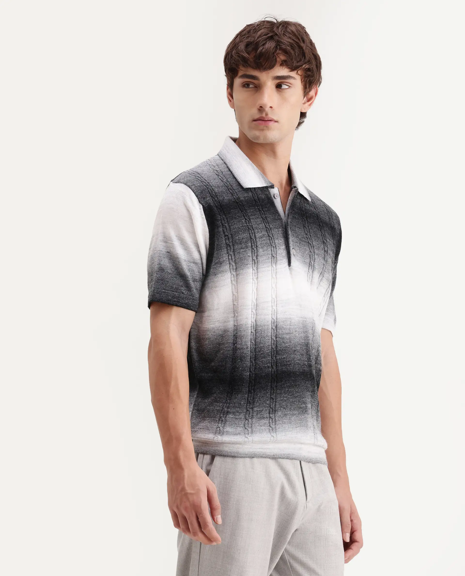 Rare Rabbit Men's Grao Multi-2 Cotton Spread Collar Button Regular Fit Striped Polo - Image 5