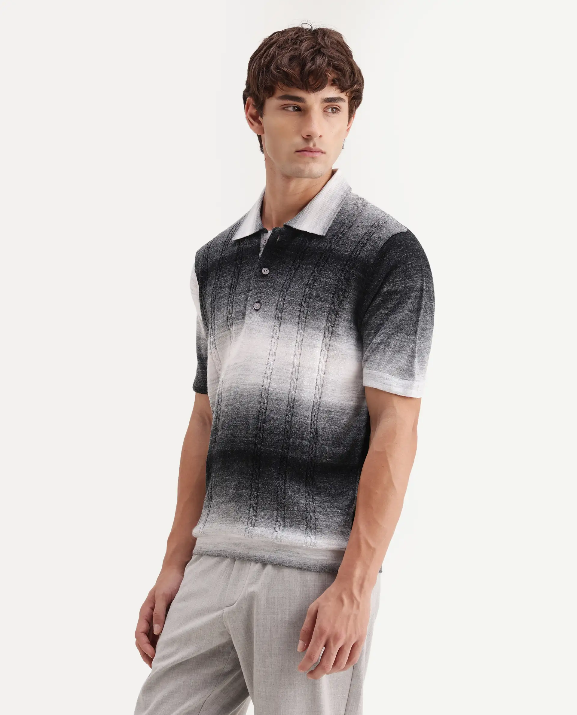 Rare Rabbit Men's Grao Multi-2 Cotton Spread Collar Button Regular Fit Striped Polo - Image 6