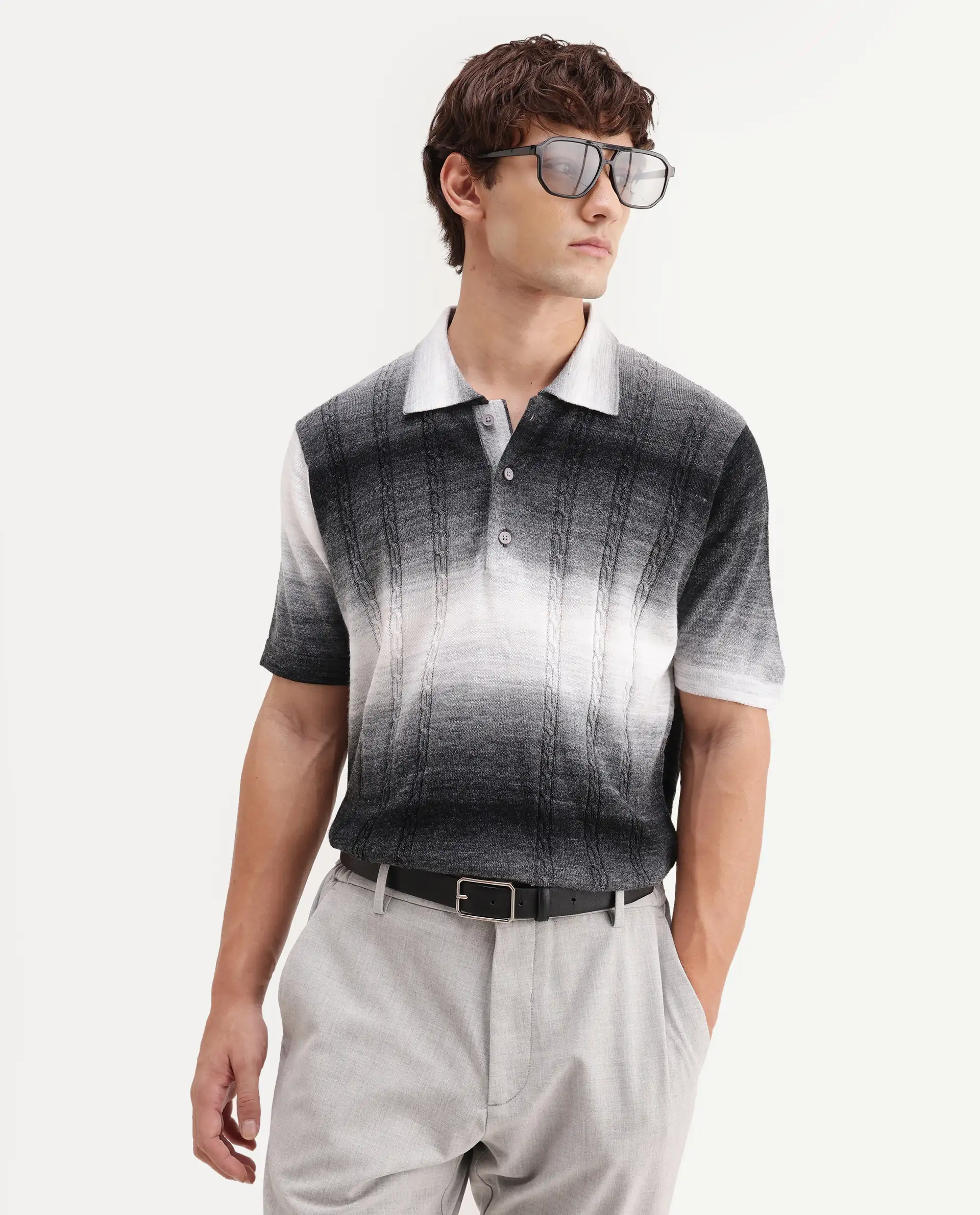Rare Rabbit Men's Grao Multi-2 Cotton Spread Collar Button Regular Fit Striped Polo - Image 7