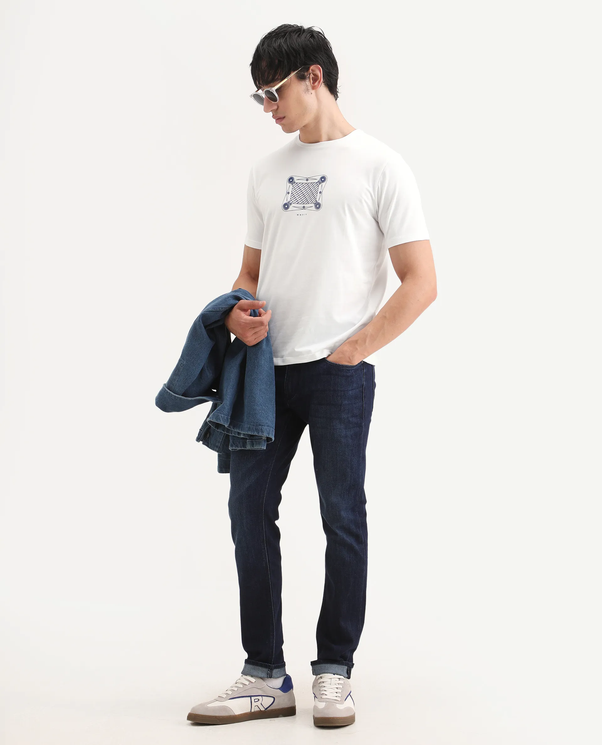 Rare Rabbit Men's Grap White Cotton Blend Fabric Half Sleeve Crew Neck Regular Fit Graphic Print T-Shirt - Image 2