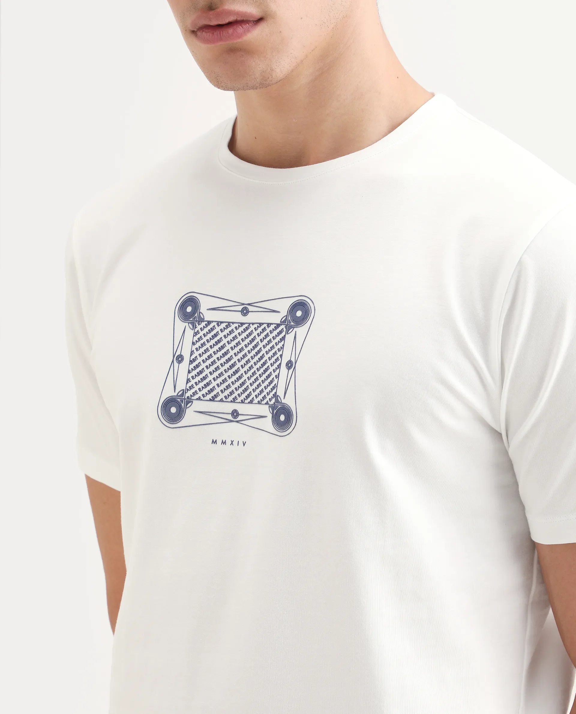 Rare Rabbit Men's Grap White Cotton Blend Fabric Half Sleeve Crew Neck Regular Fit Graphic Print T-Shirt - Image 4