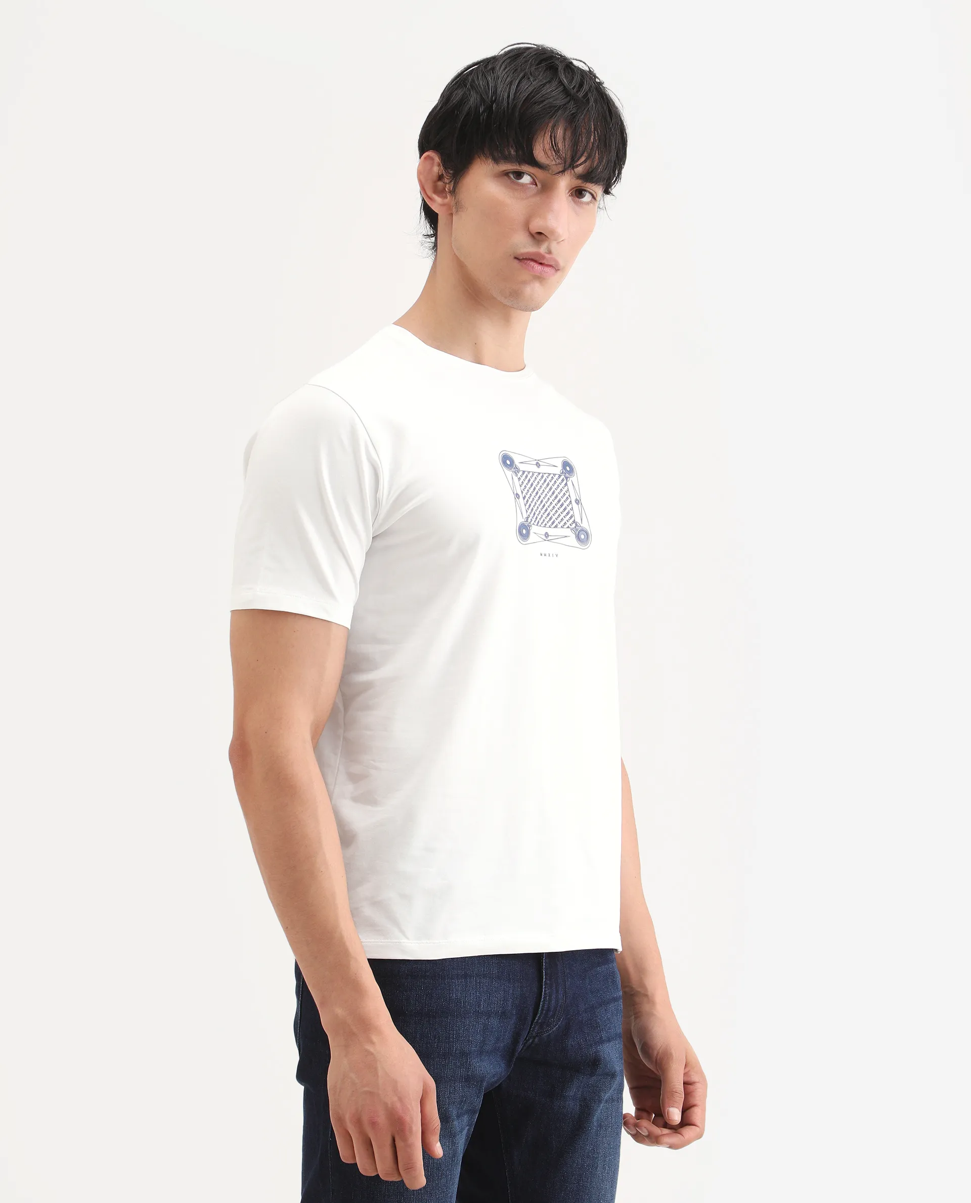 Rare Rabbit Men's Grap White Cotton Blend Fabric Half Sleeve Crew Neck Regular Fit Graphic Print T-Shirt - Image 6
