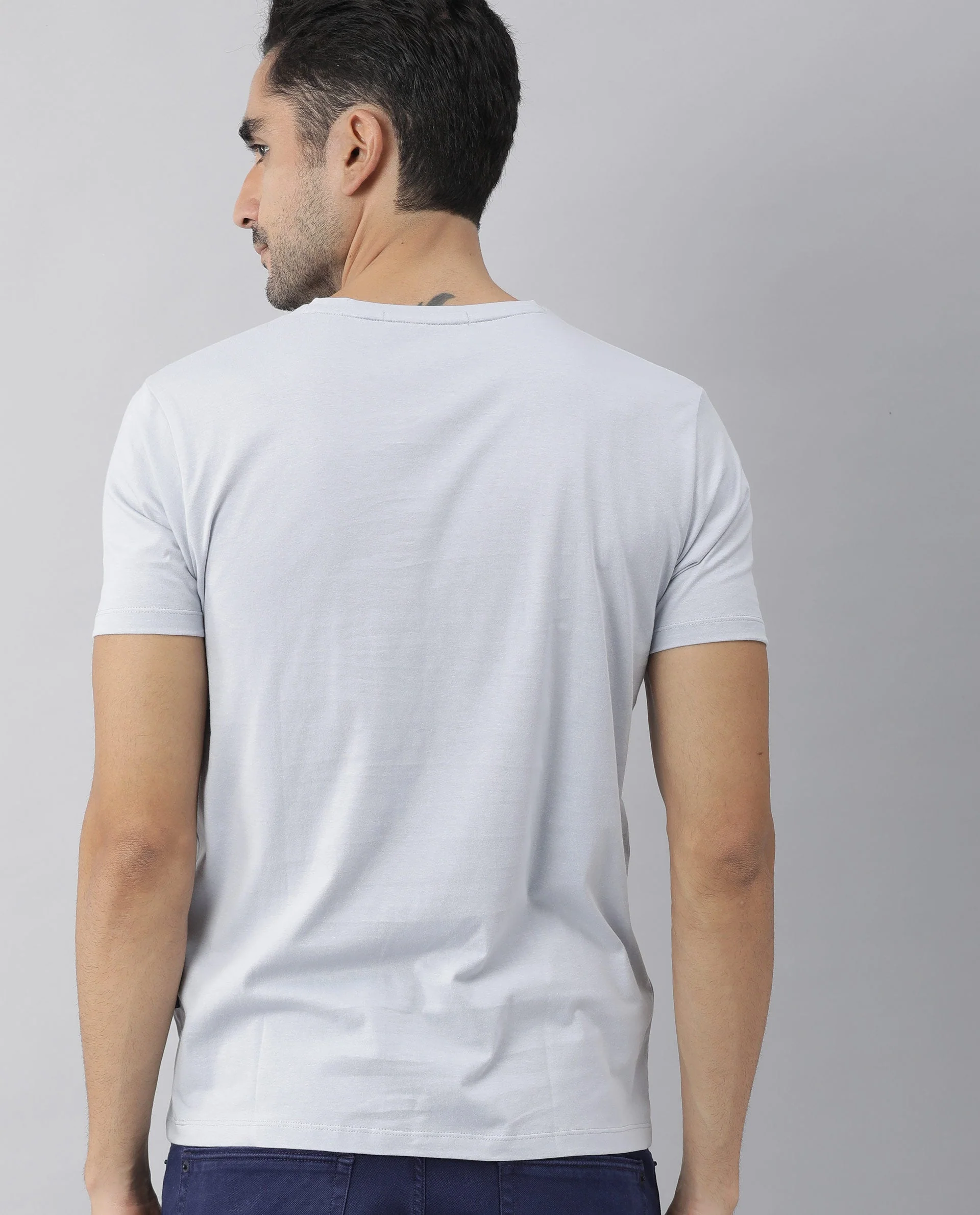 Rare Rabbit Men's Graph Blue Cotton Graphic Print Slim Fit Half Sleeve Crew Neck T-Shirt - Image 12