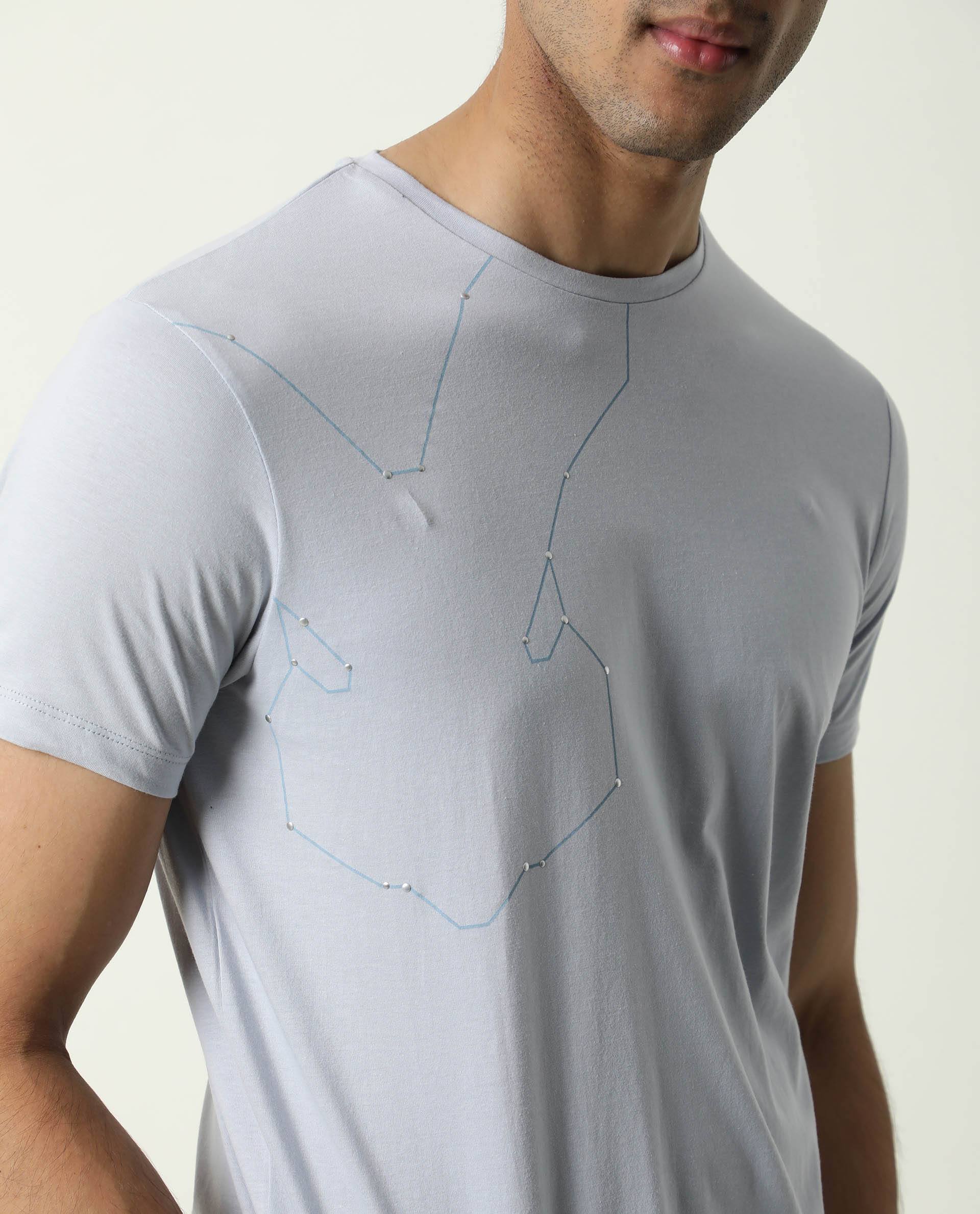 Rare Rabbit Men's Graph Blue Cotton Graphic Print Slim Fit Half Sleeve Crew Neck T-Shirt - Image 13
